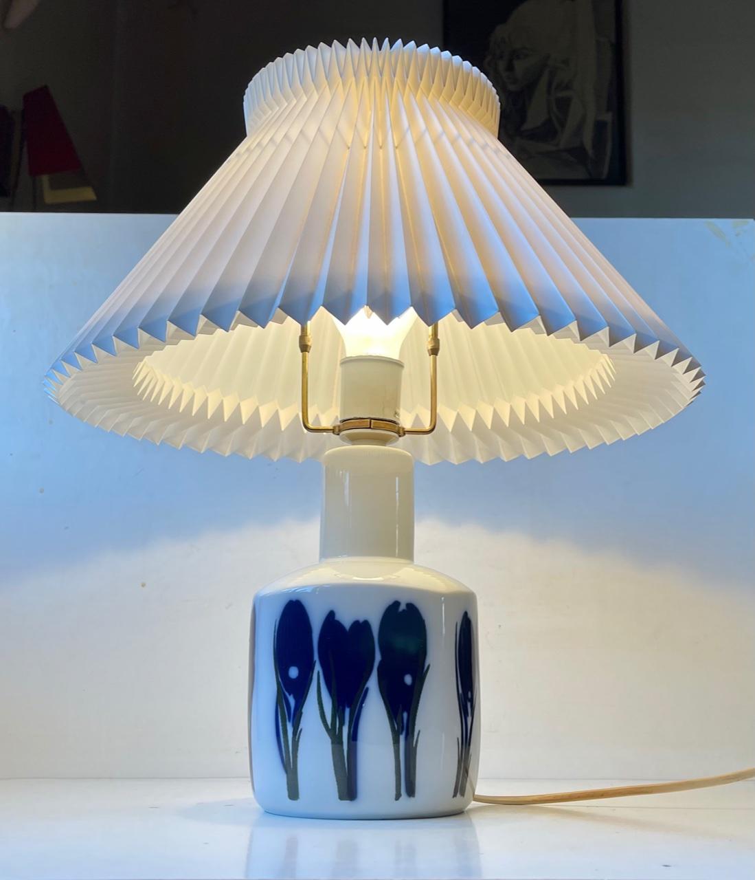 Late 20th Century Modernist Porcelain Table Lamp with Blue Tulips, Bing & Grøndahl, 1970s