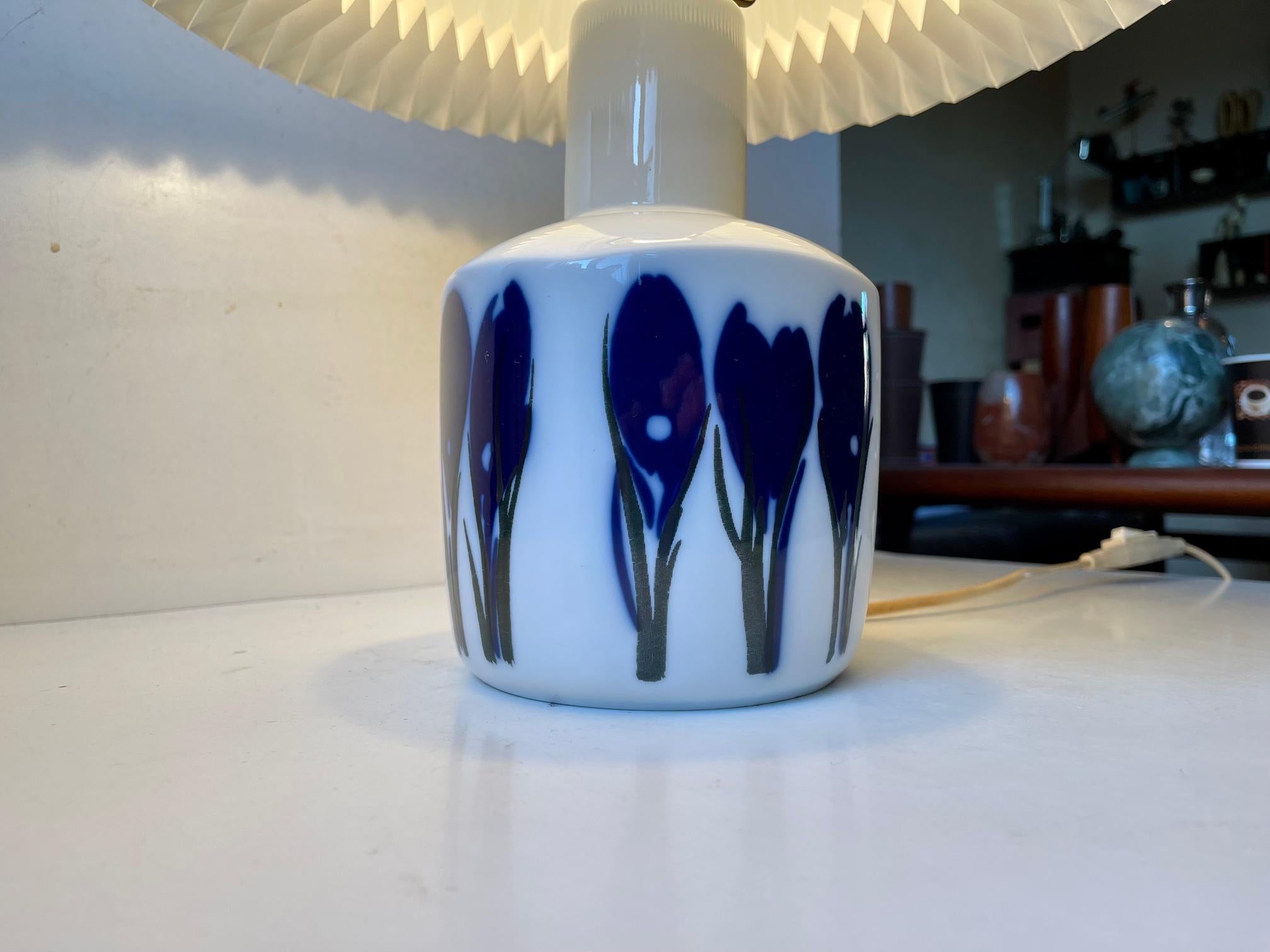 Modernist Porcelain Table Lamp with Blue Tulips, Bing & Grøndahl, 1970s 1
