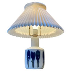 Modernist Porcelain Table Lamp with Blue Tulips, Bing & Grøndahl, 1970s