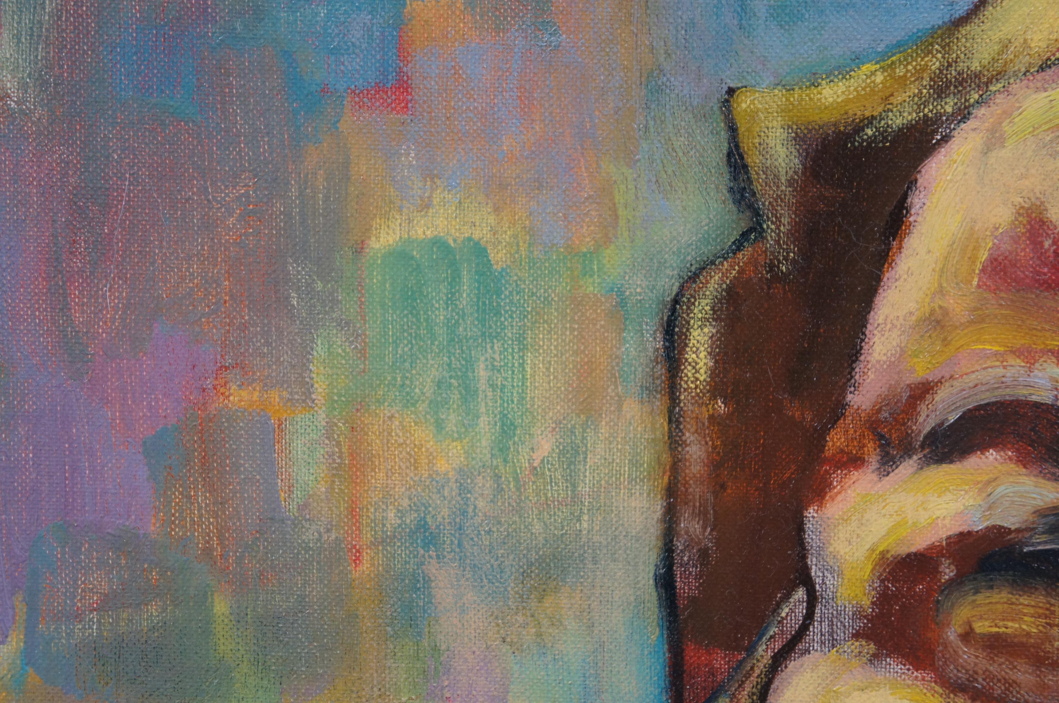 Modernist Portrait Painting Oil on Canvas Seated Man Louis Wolchonok Estate For Sale 5