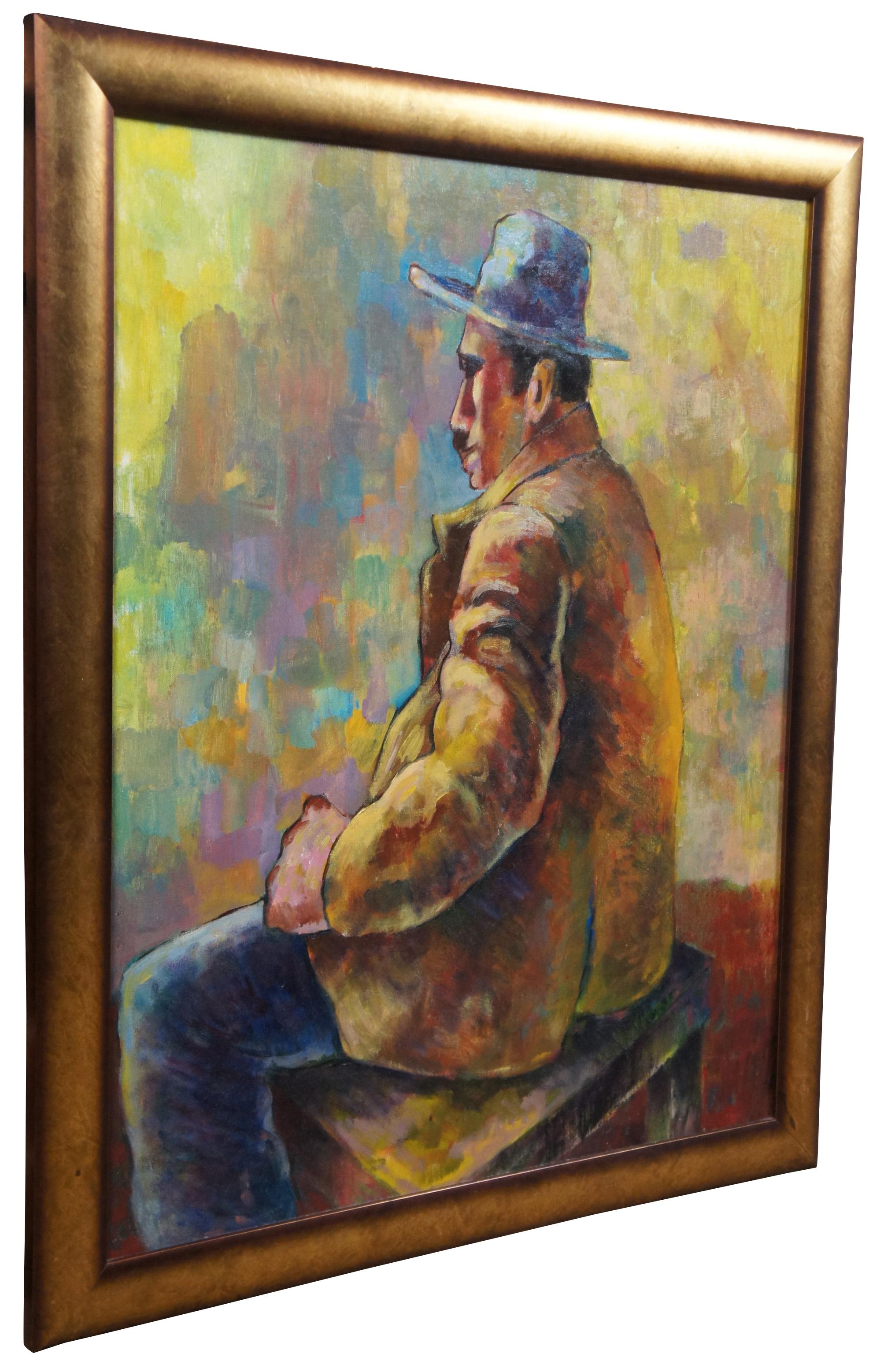 Expressionist Modernist Portrait Painting Oil on Canvas Seated Man Louis Wolchonok Estate For Sale