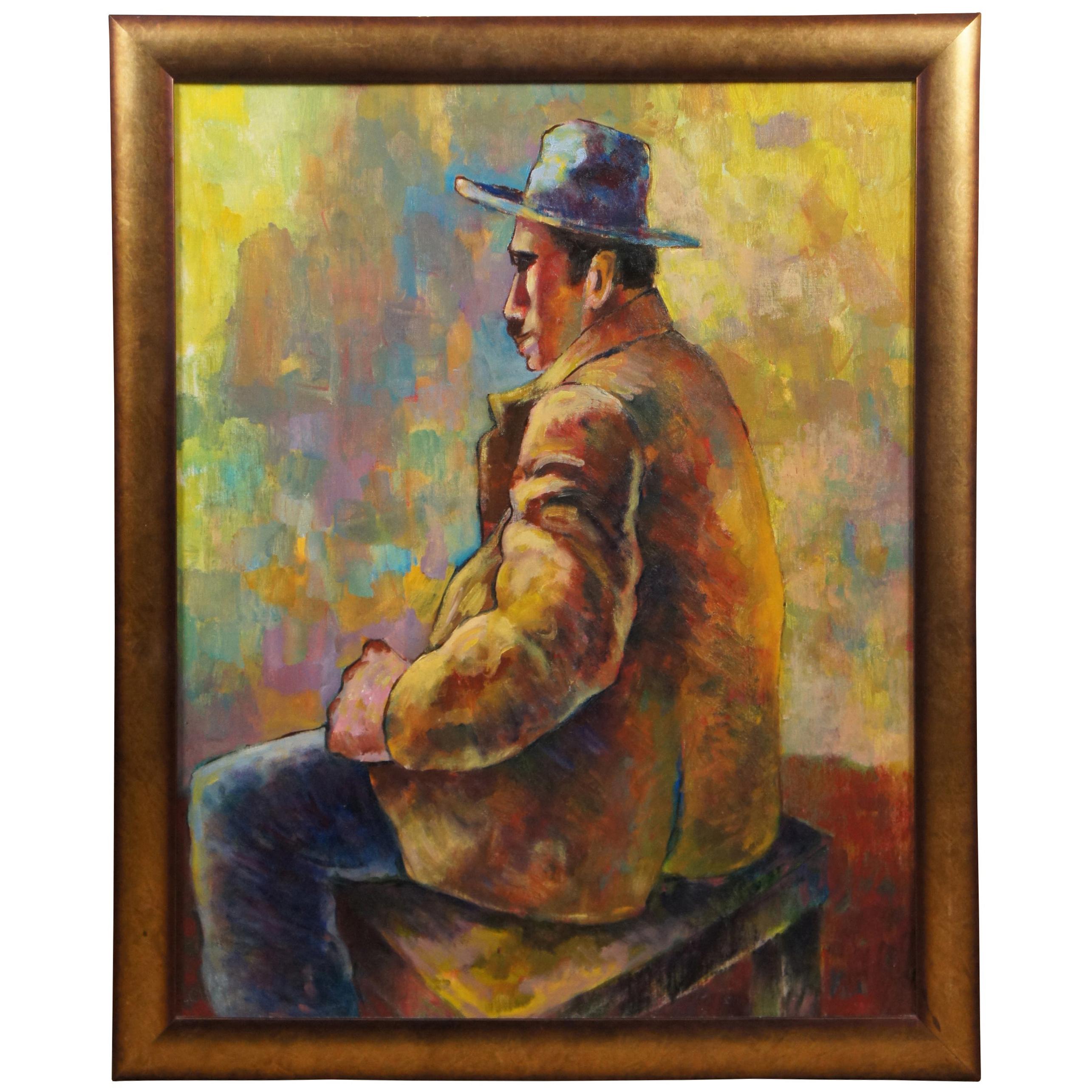 Modernist Portrait Painting Oil on Canvas Seated Man Louis Wolchonok Estate