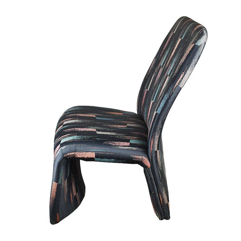 American Modernist Postmodern Sculptural Ribbon Ikat Dining Chairs, Set of 6