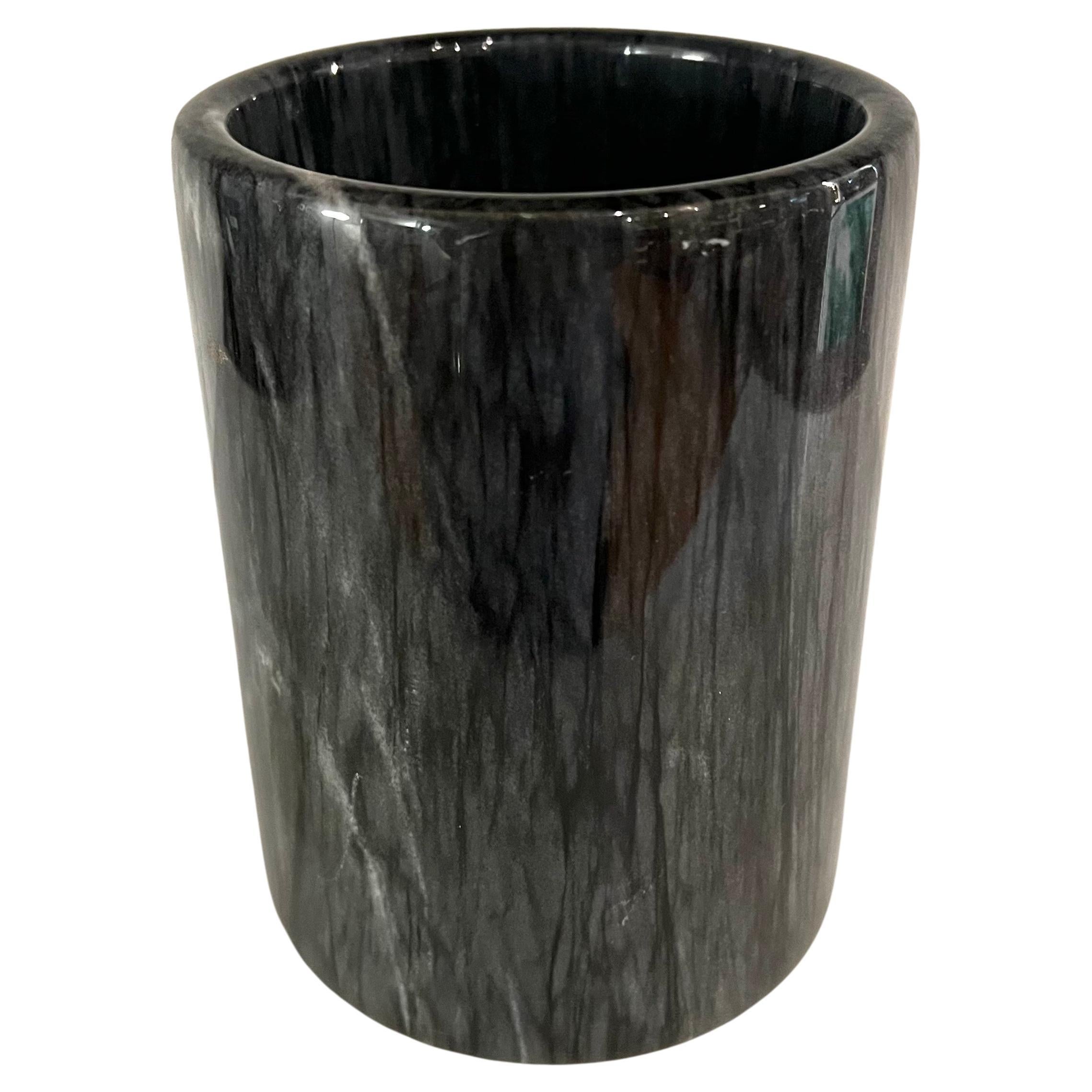 beautiful black marble vase with bull nose edge, circa 1980s great condition and color.