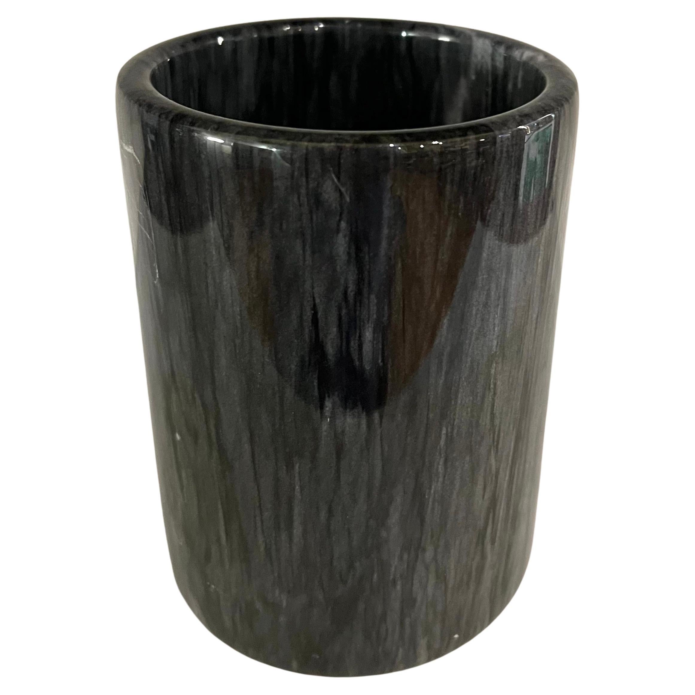 Italian Modernist Postmodern Black Marble Cylinder Vase