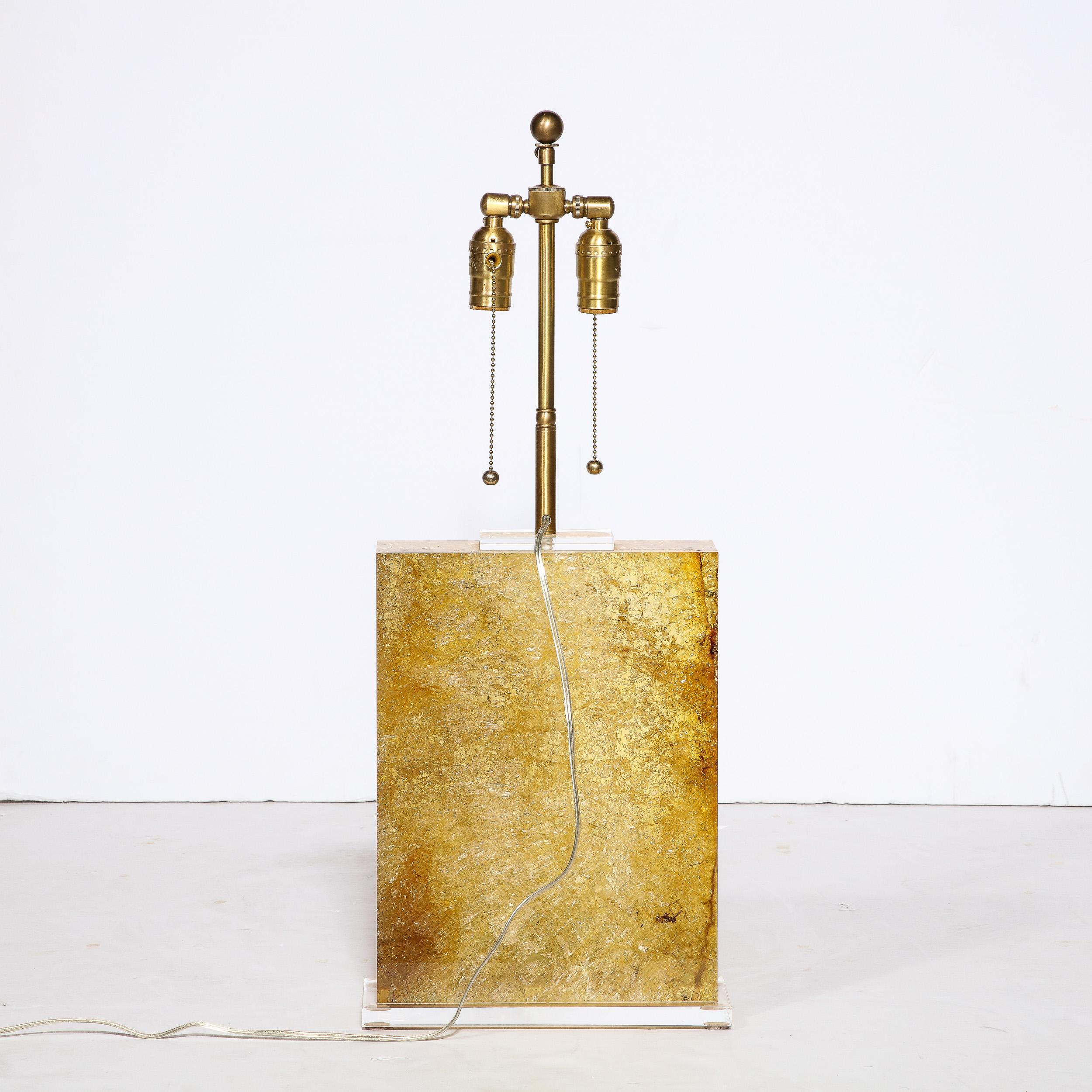 Modernist Pressed Lucite Table Lamp in Fractured Gold and Amber For Sale 6