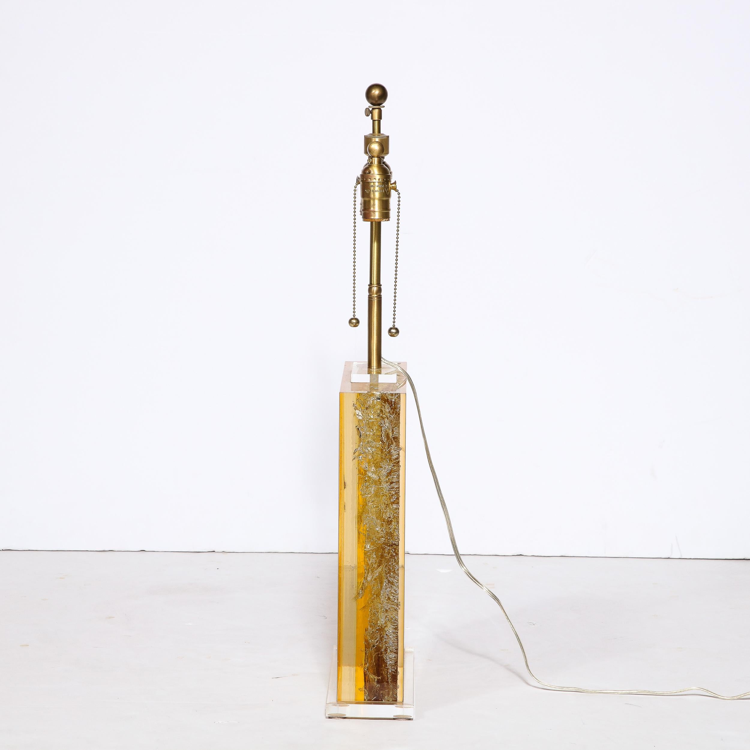 Modernist Pressed Lucite Table Lamp in Fractured Gold and Amber For Sale 7