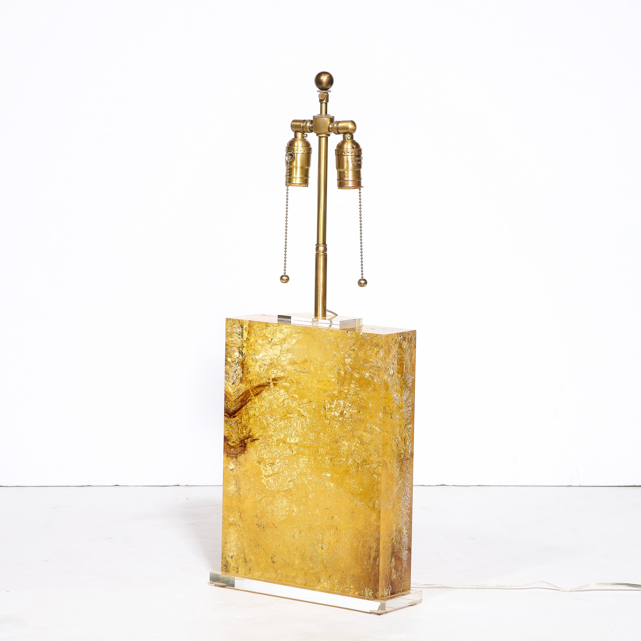Modernist Pressed Lucite Table Lamp in Fractured Gold and Amber For Sale 8