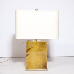 Modernist Pressed Lucite Table Lamp in Fractured Gold and Amber
