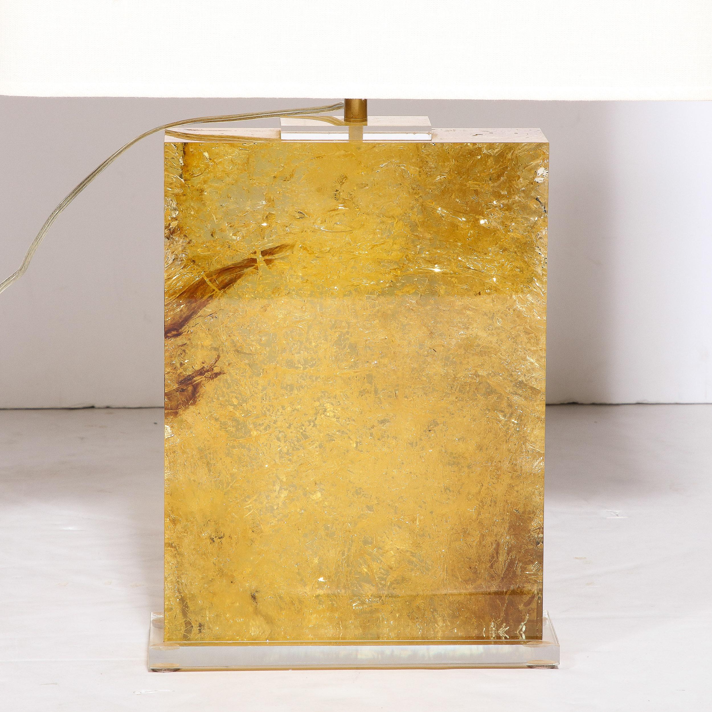 American Modernist Pressed Lucite Table Lamp in Fractured Gold and Amber For Sale