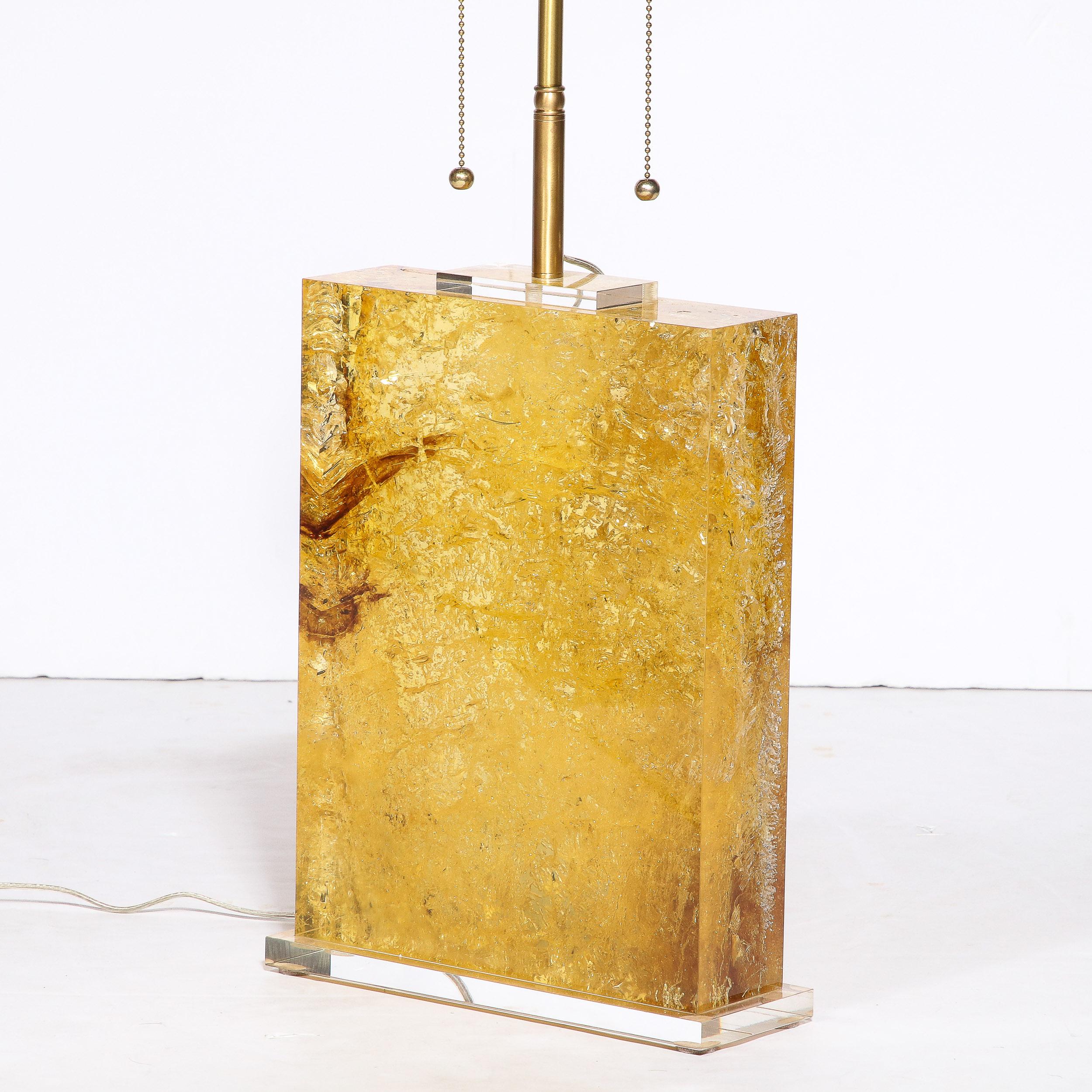 Modernist Pressed Lucite Table Lamp in Fractured Gold and Amber For Sale 1