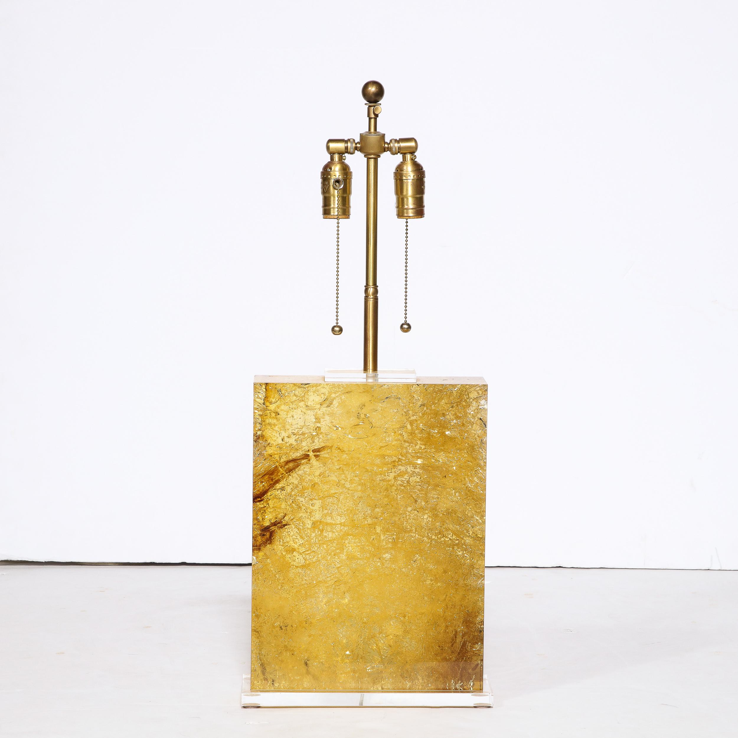 Modernist Pressed Lucite Table Lamp in Fractured Gold and Amber For Sale 2