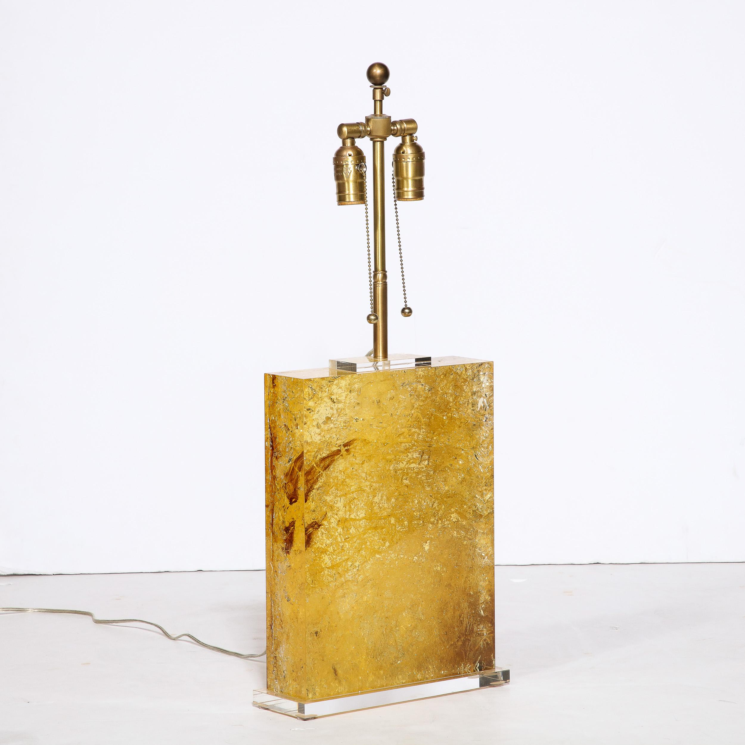 Modernist Pressed Lucite Table Lamp in Fractured Gold and Amber For Sale 4