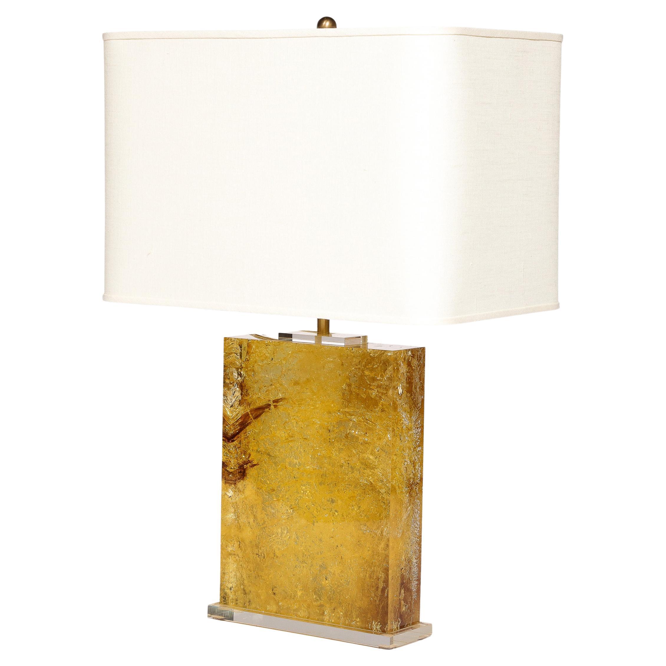 Modernist Pressed Lucite Table Lamp in Fractured Gold and Amber For Sale