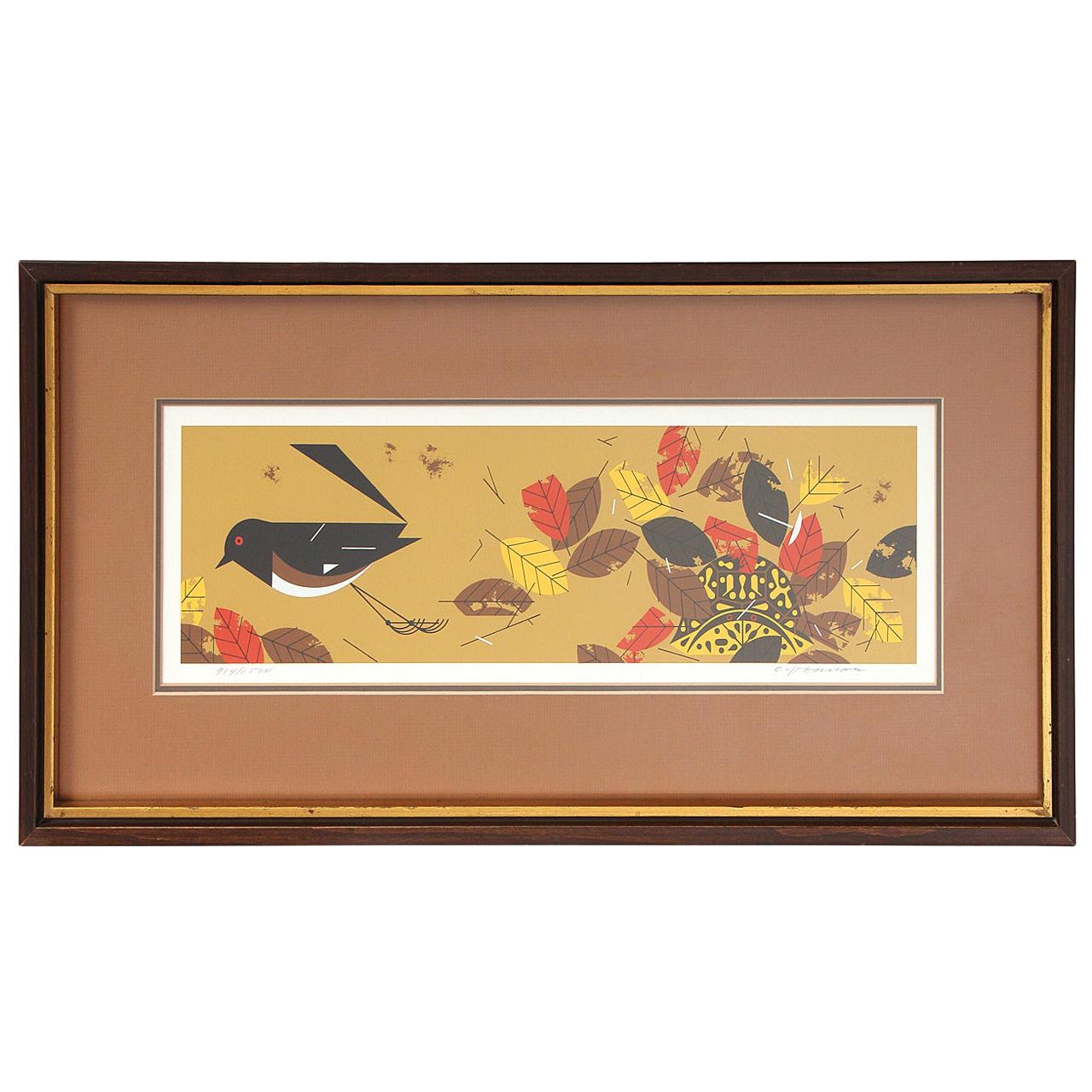 Modernist Print of Bird with Fall Leaves by Charley Harper For Sale