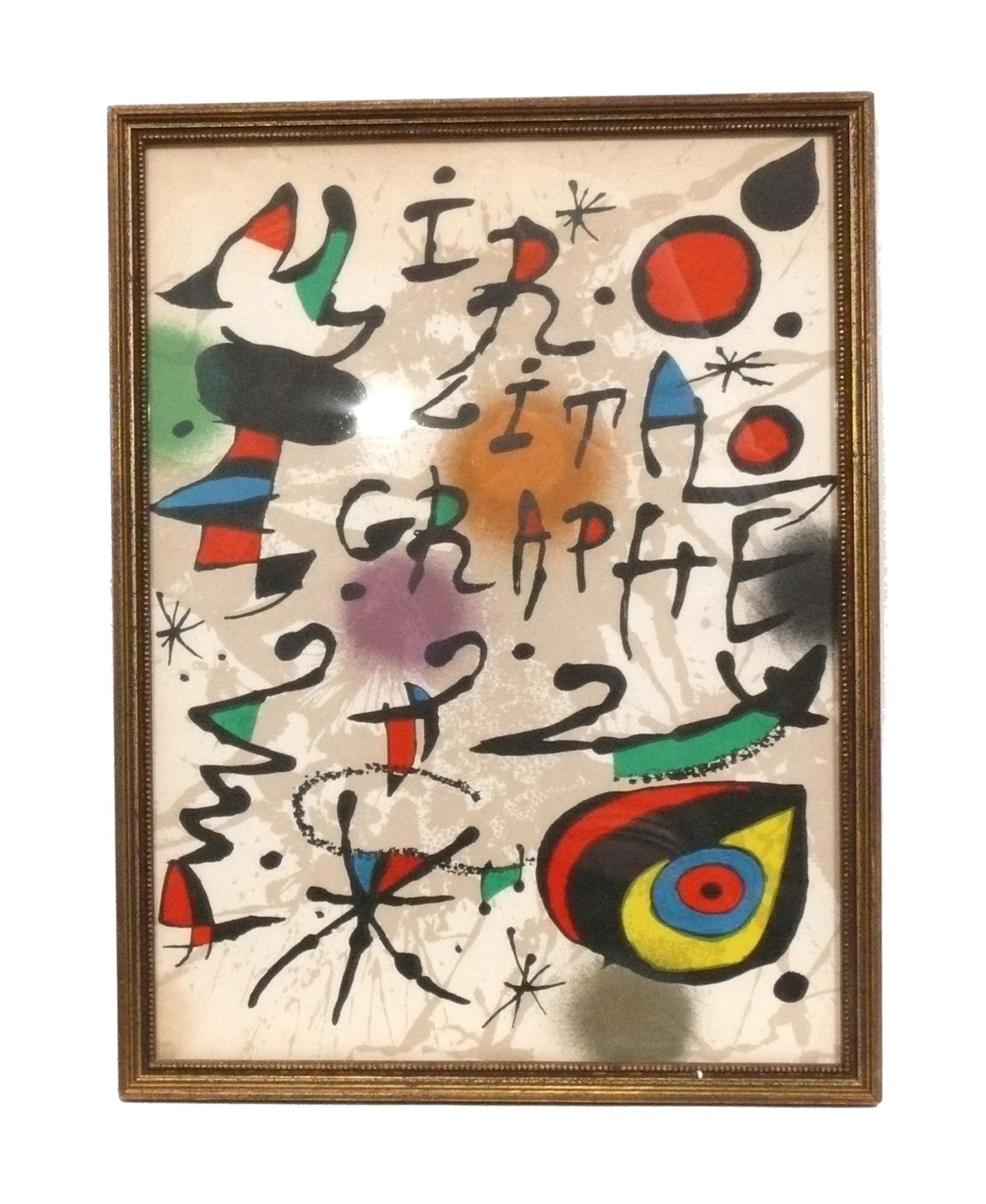 Mid-20th Century Modernist Prints in Vintage Gilt Frames Picasso Miro Fogel For Sale