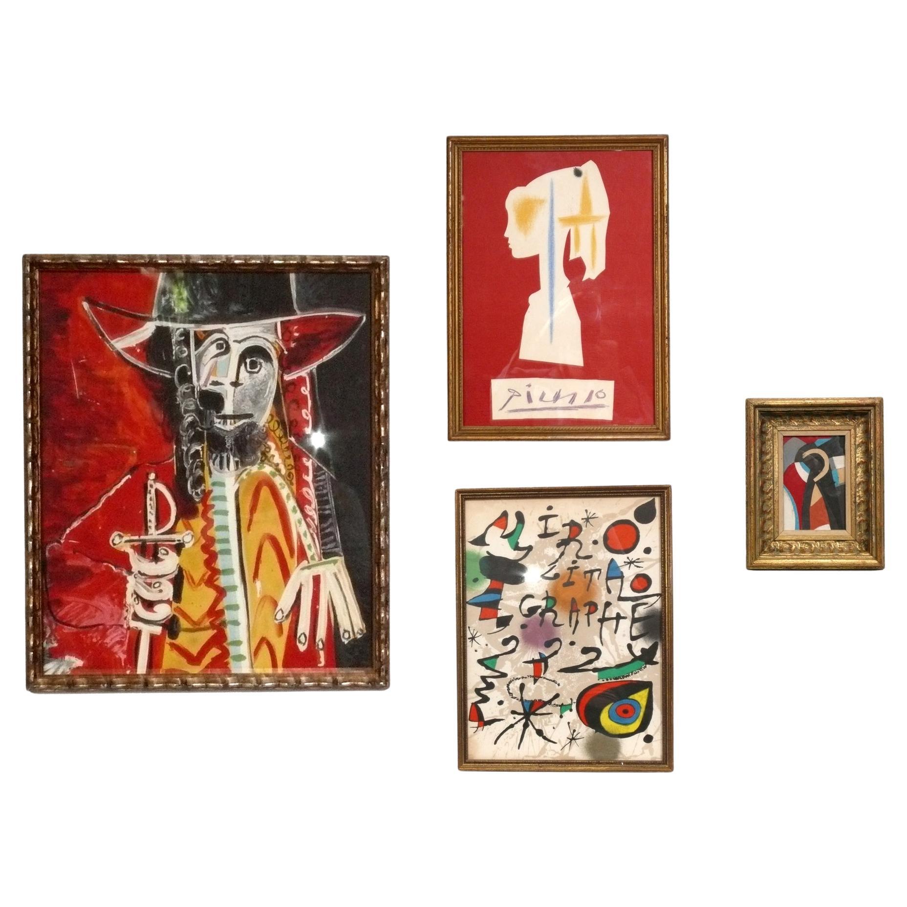 Modernist Prints in Vintage Gilt Frames Picasso Miro Fogel For Sale