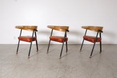 Modernist Prouve Style 3-Legged Black Enameled Metal Dining Chairs