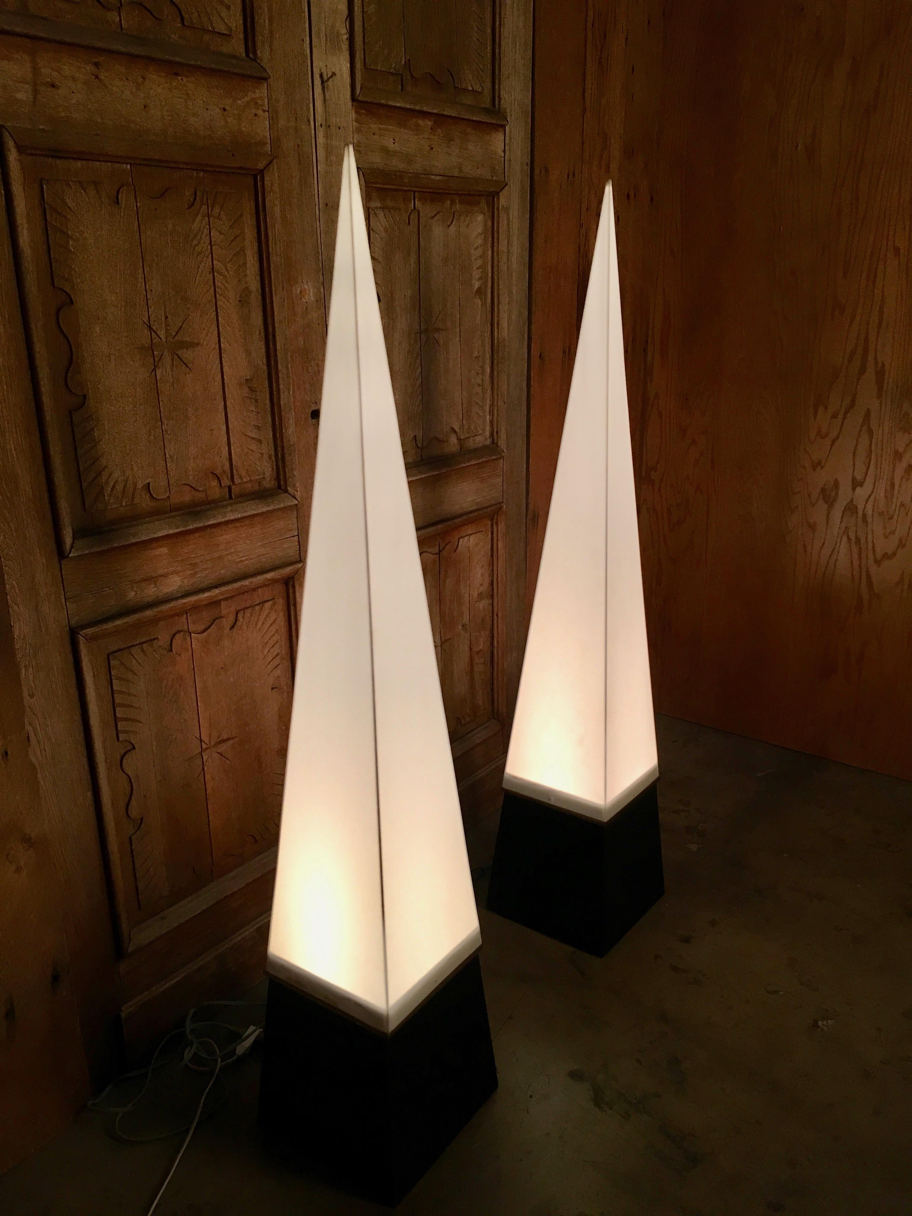 Modernist Pyramid Torchiere Floor Lamps In Good Condition In Denton, TX