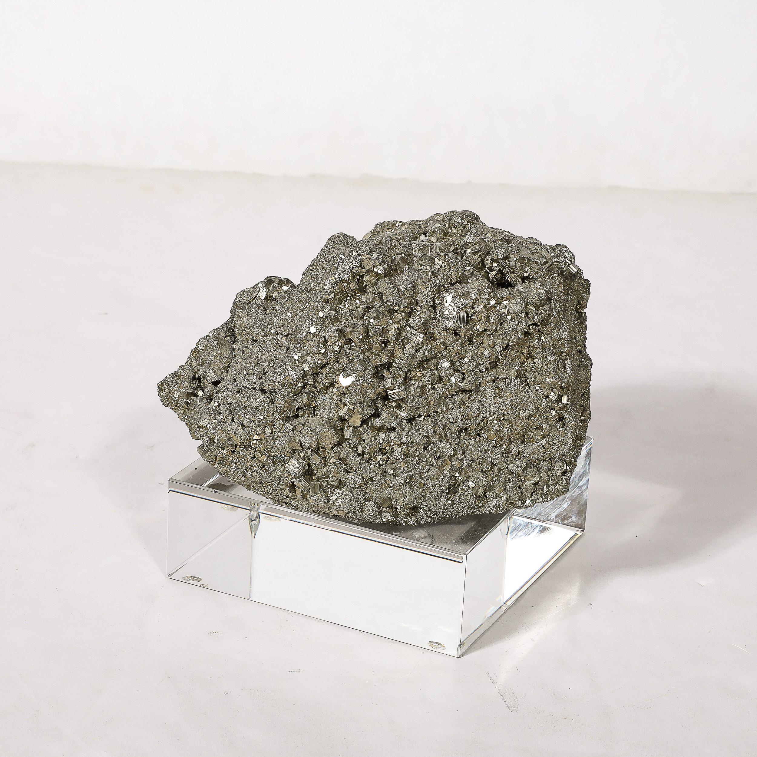 Modernist Pyrite Rock Specimen on Rectilinear Lucite Base  For Sale 7