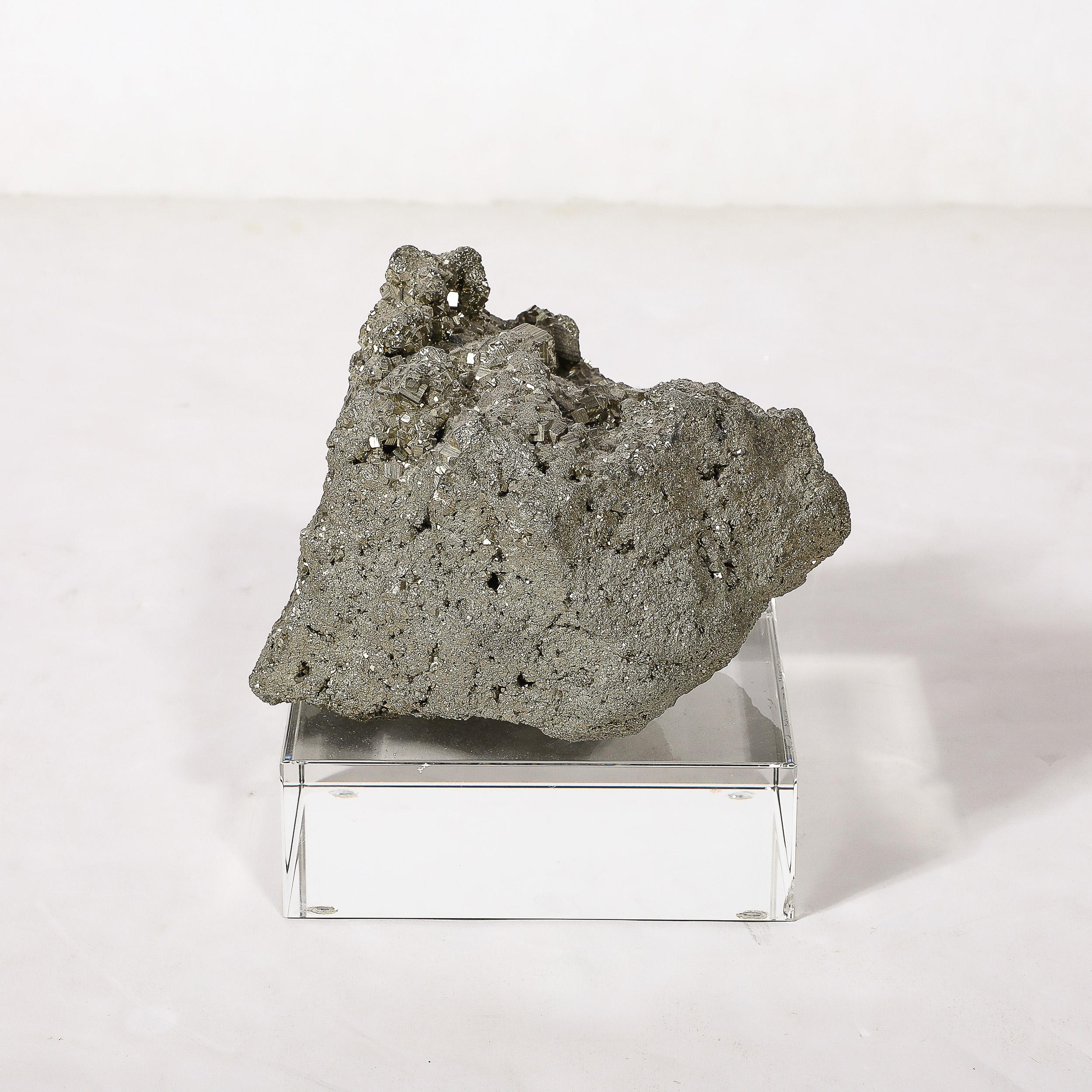Modernist Pyrite Rock Specimen on Rectilinear Lucite Base  In Excellent Condition For Sale In New York, NY
