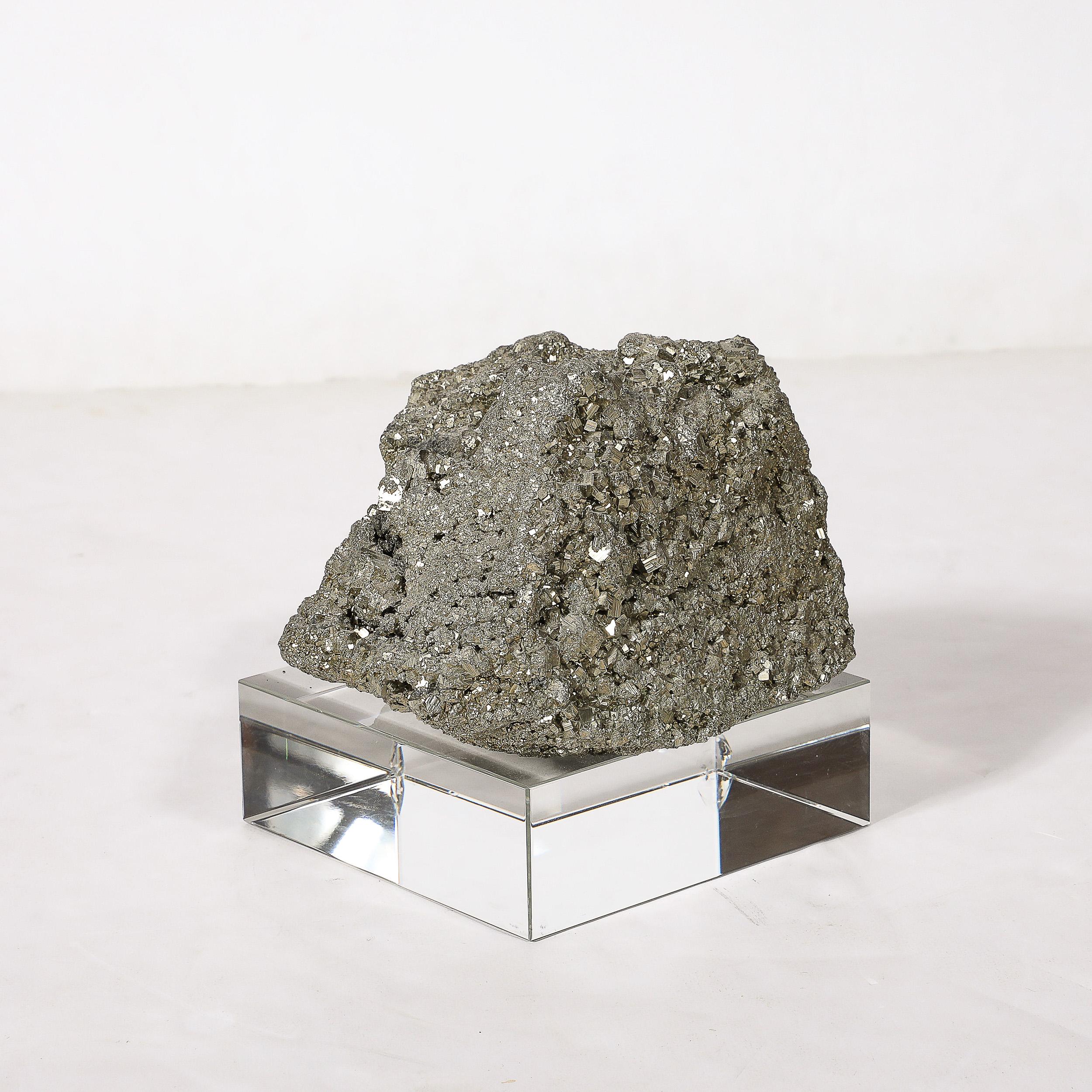 20th Century Modernist Pyrite Rock Specimen on Rectilinear Lucite Base  For Sale