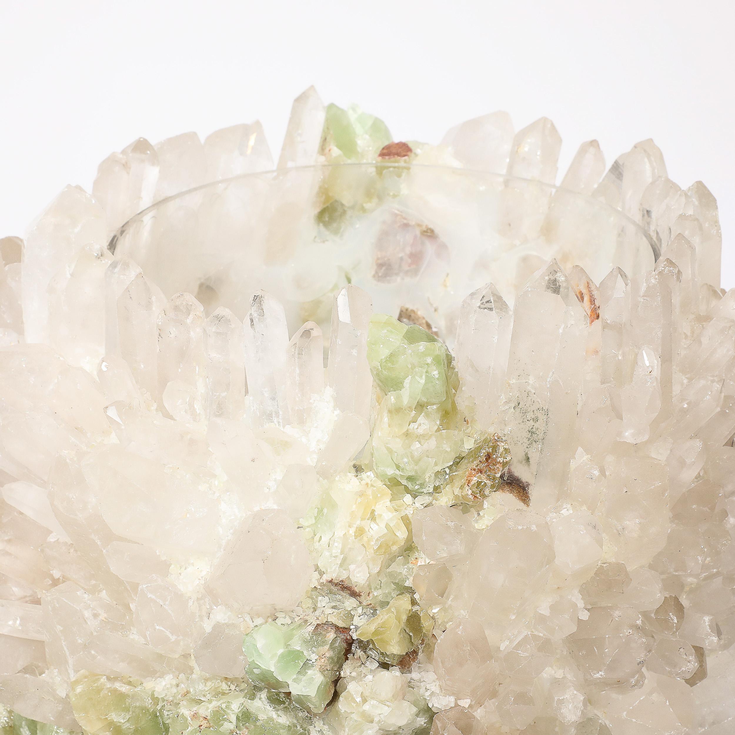 Modernist Quartz Crystal and Green Apophyllite Hurricane Candleholders 8