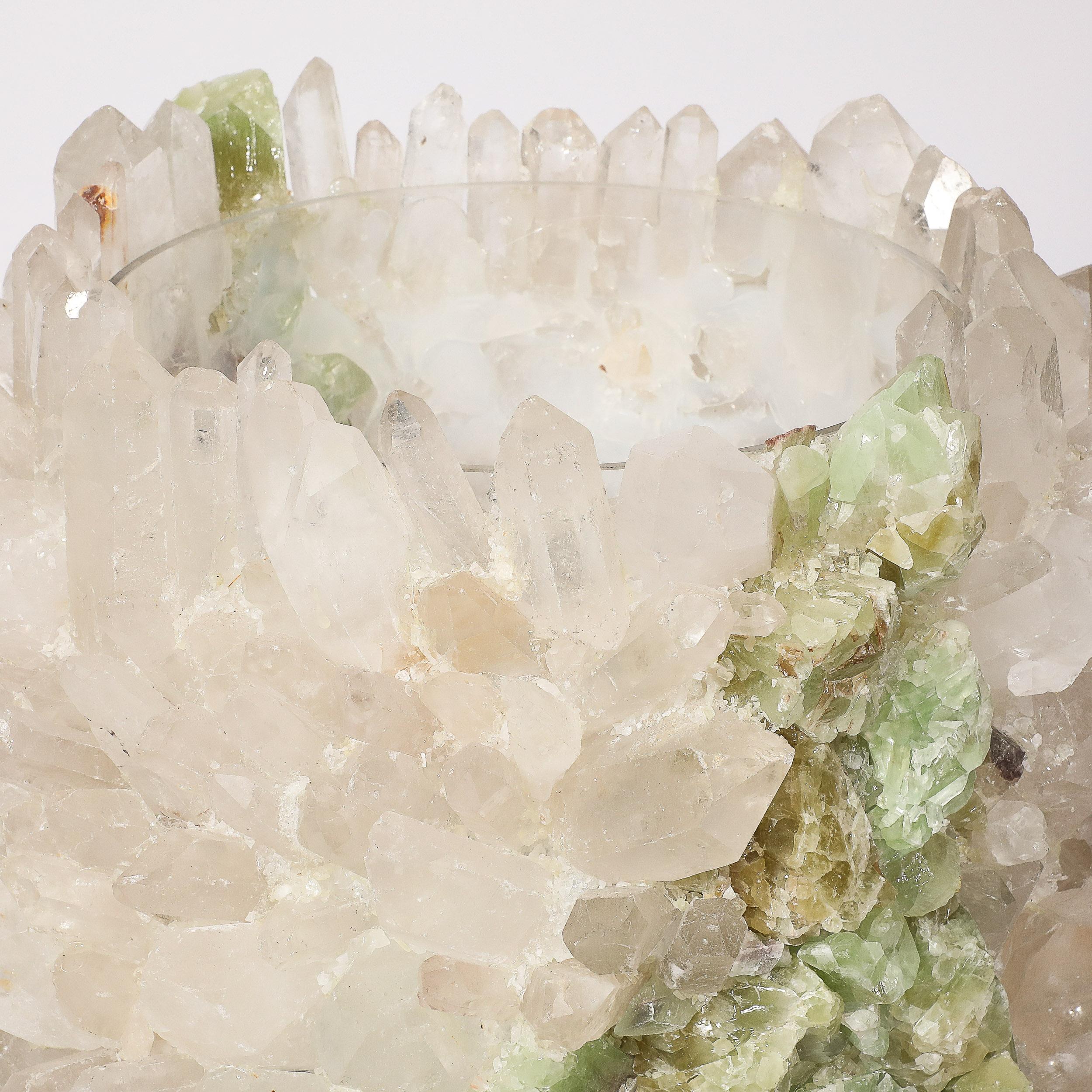 20th Century Modernist Quartz Crystal and Green Apophyllite Hurricane Candleholders