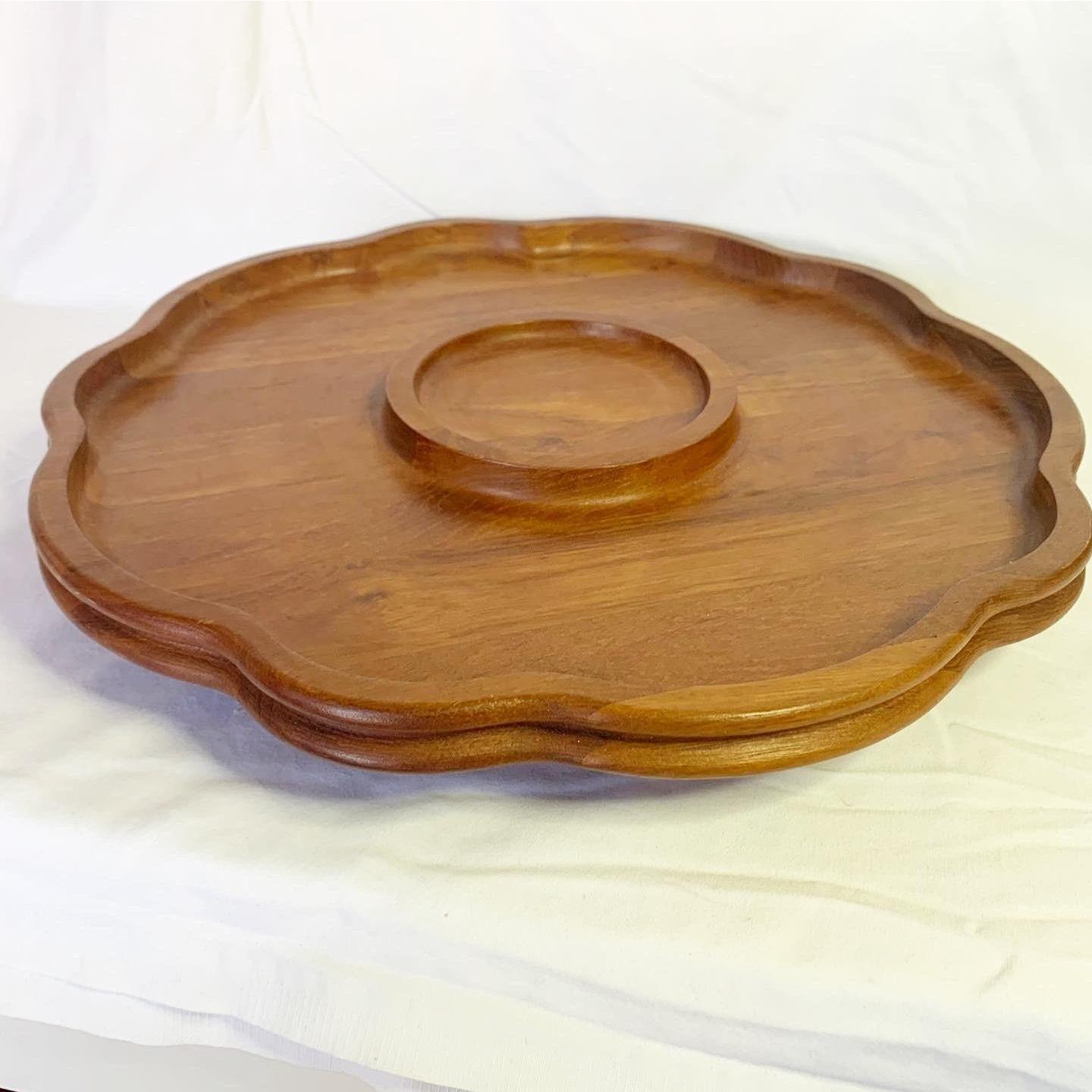 Danish Modernist Quistgaard Denmark Teak Lazy Susan With 9 Matching Smoked Glass Bowls For Sale