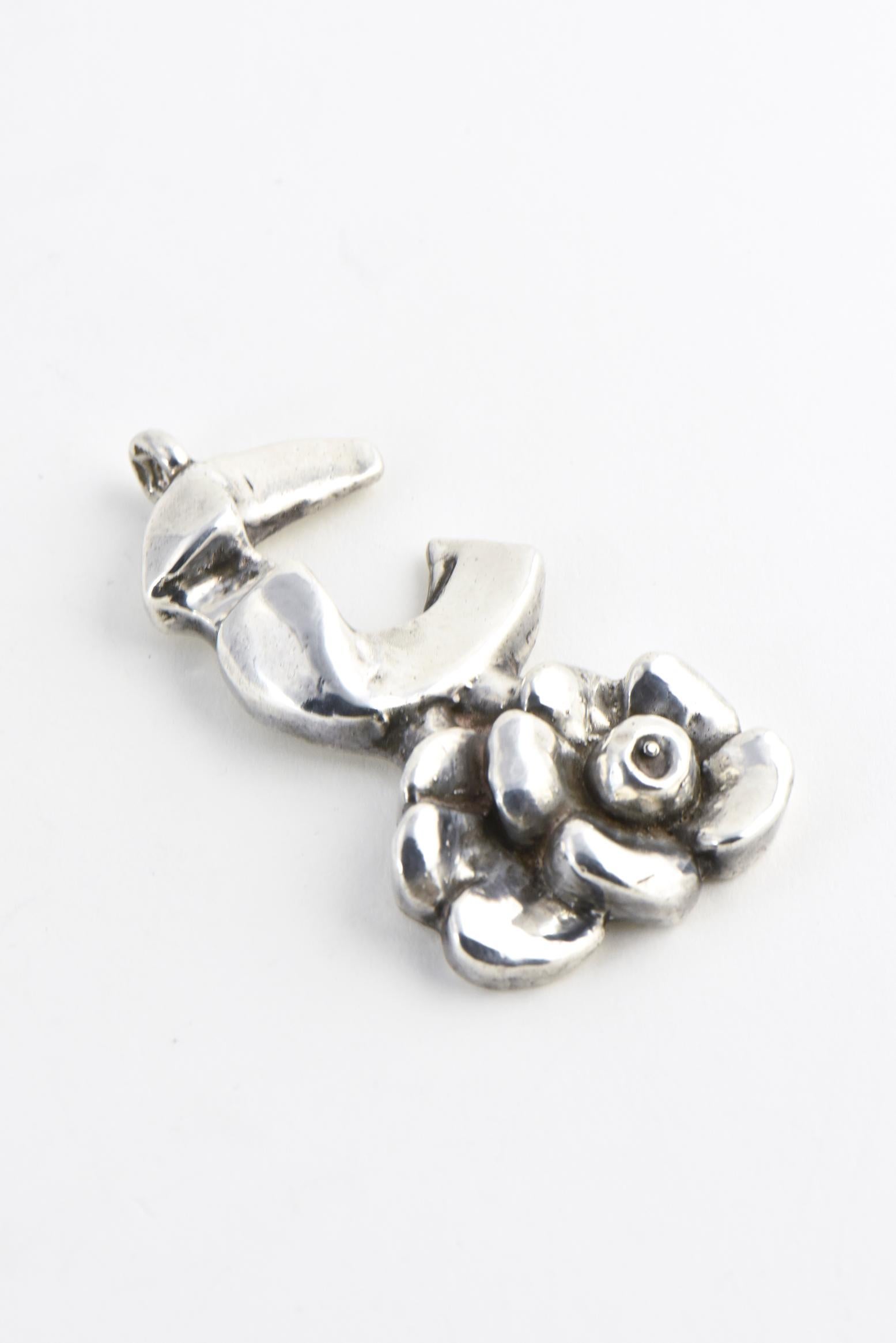 Modernist Rachel Gera Sterling Flower Pendant For Sale 1