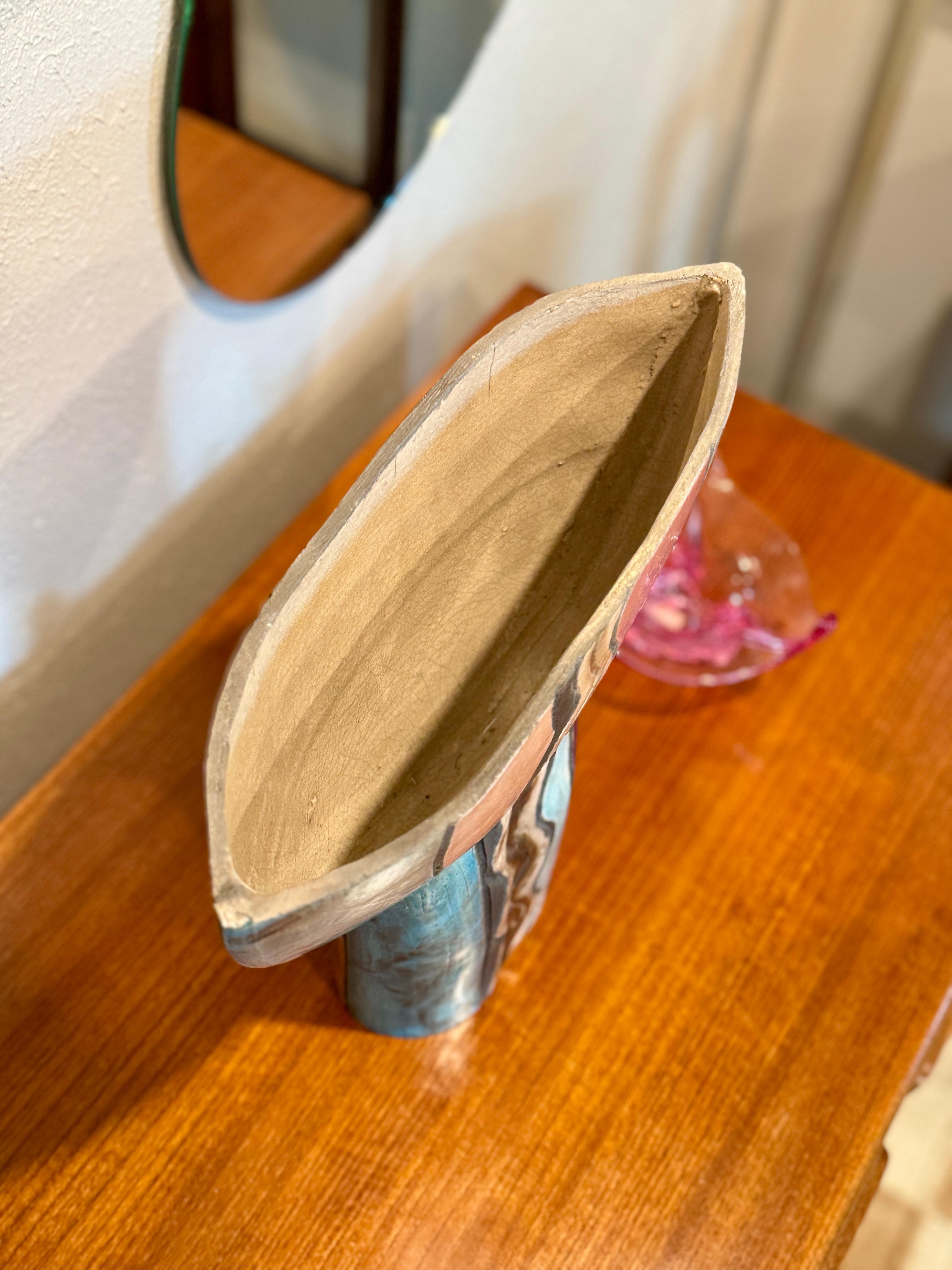 Ceramic Modernist Raku Pottery ceramic vase with abstract faces, circa 1960s For Sale