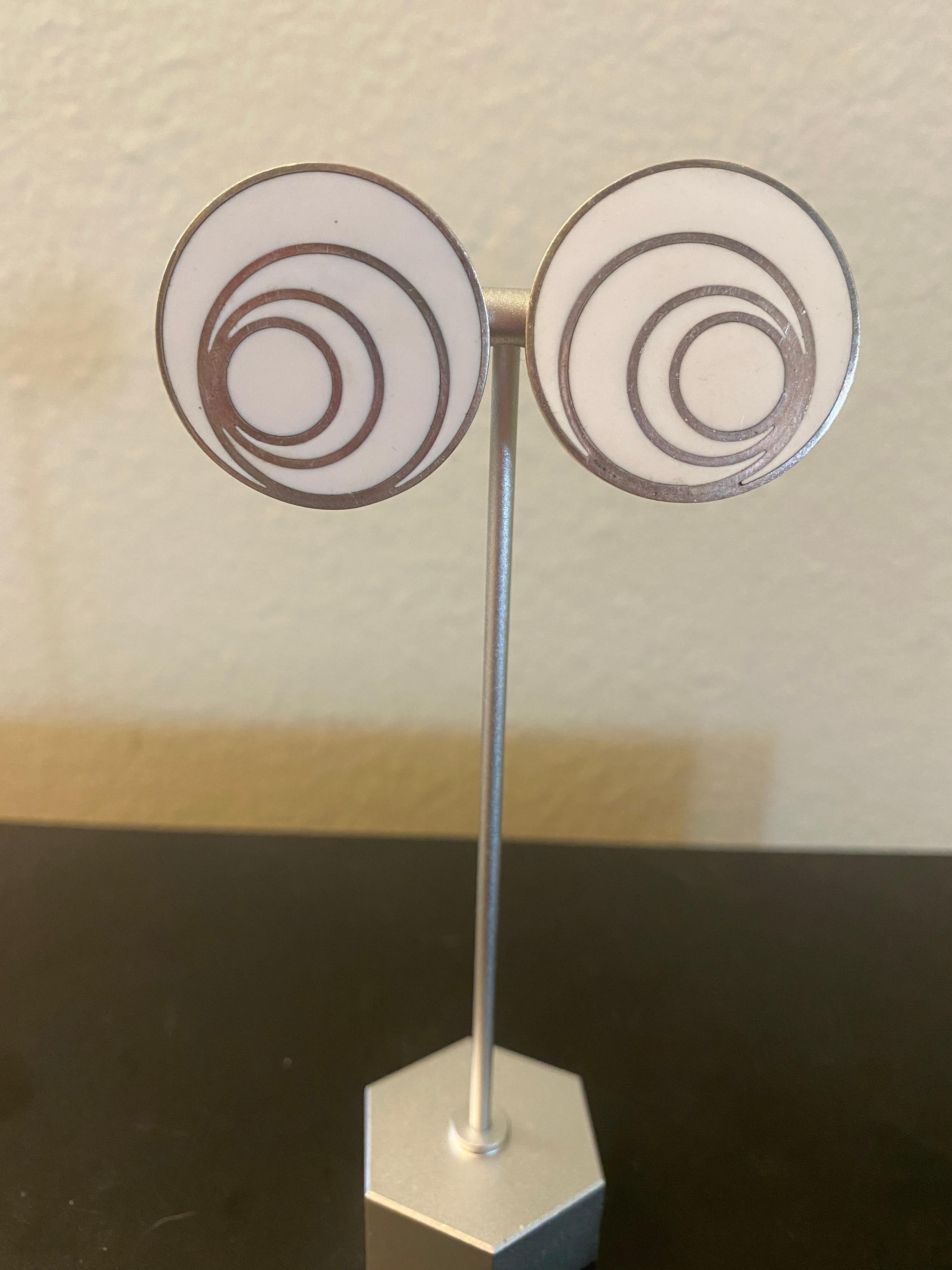 Modernist RARE Pieced Sterling Silver Earrings by Tego & Co.  For Sale 4