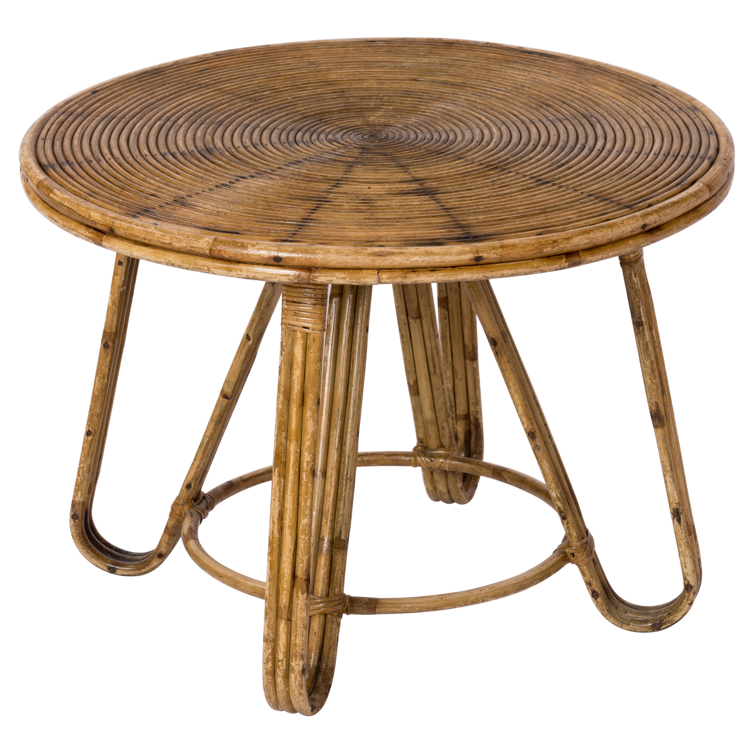Table centrale moderniste en rotin, France, années 1960