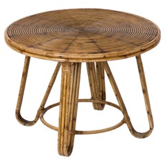 Table centrale moderniste en rotin, France, années 1960