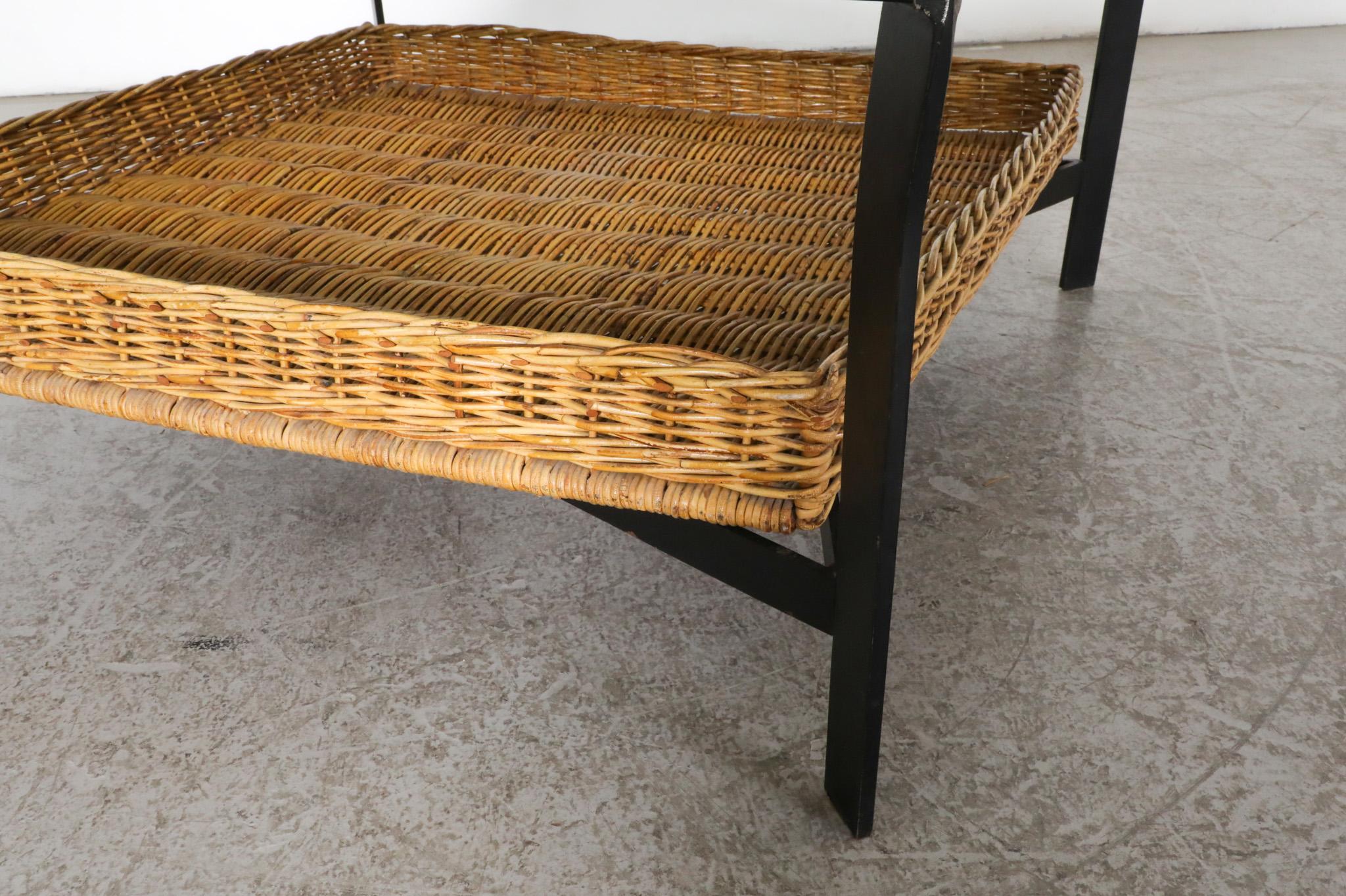 Modernist Rattan Metal and Glass Coffee Table with Lower Basket For Sale 6