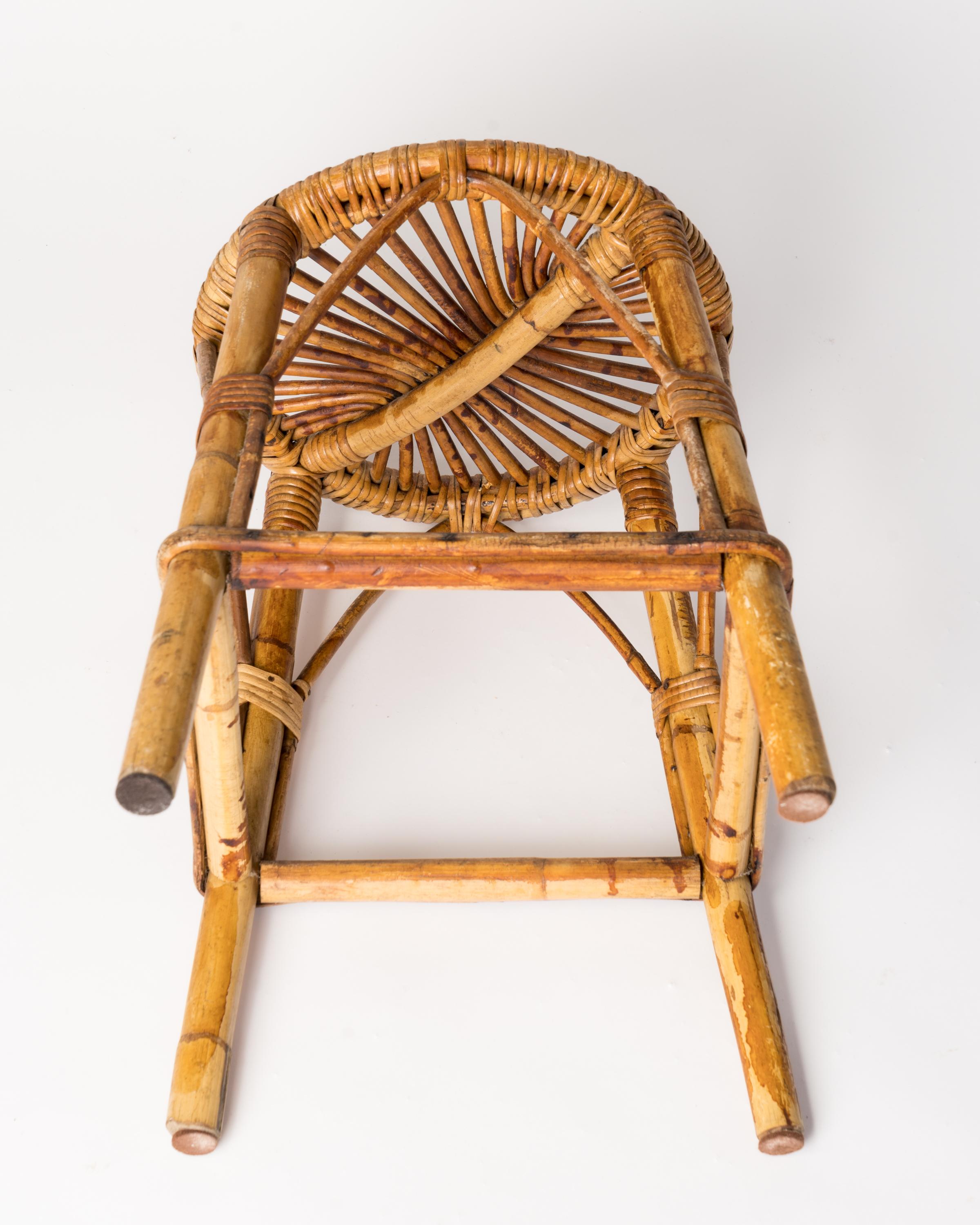 Modernist four legged rattan & wicker stool. In the style of Louis Sognot.
Fair vintage condition.
This stool will ship from France and can be returned to either France or to an upstate NY location.
Price does not include shipping nor possible