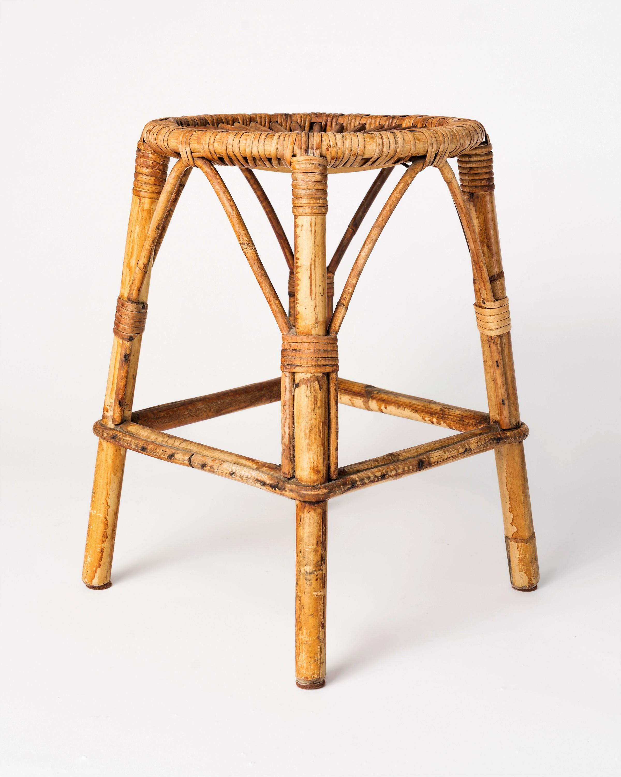Modernist Rattan Stool, France, 1960's In Fair Condition For Sale In New York, NY