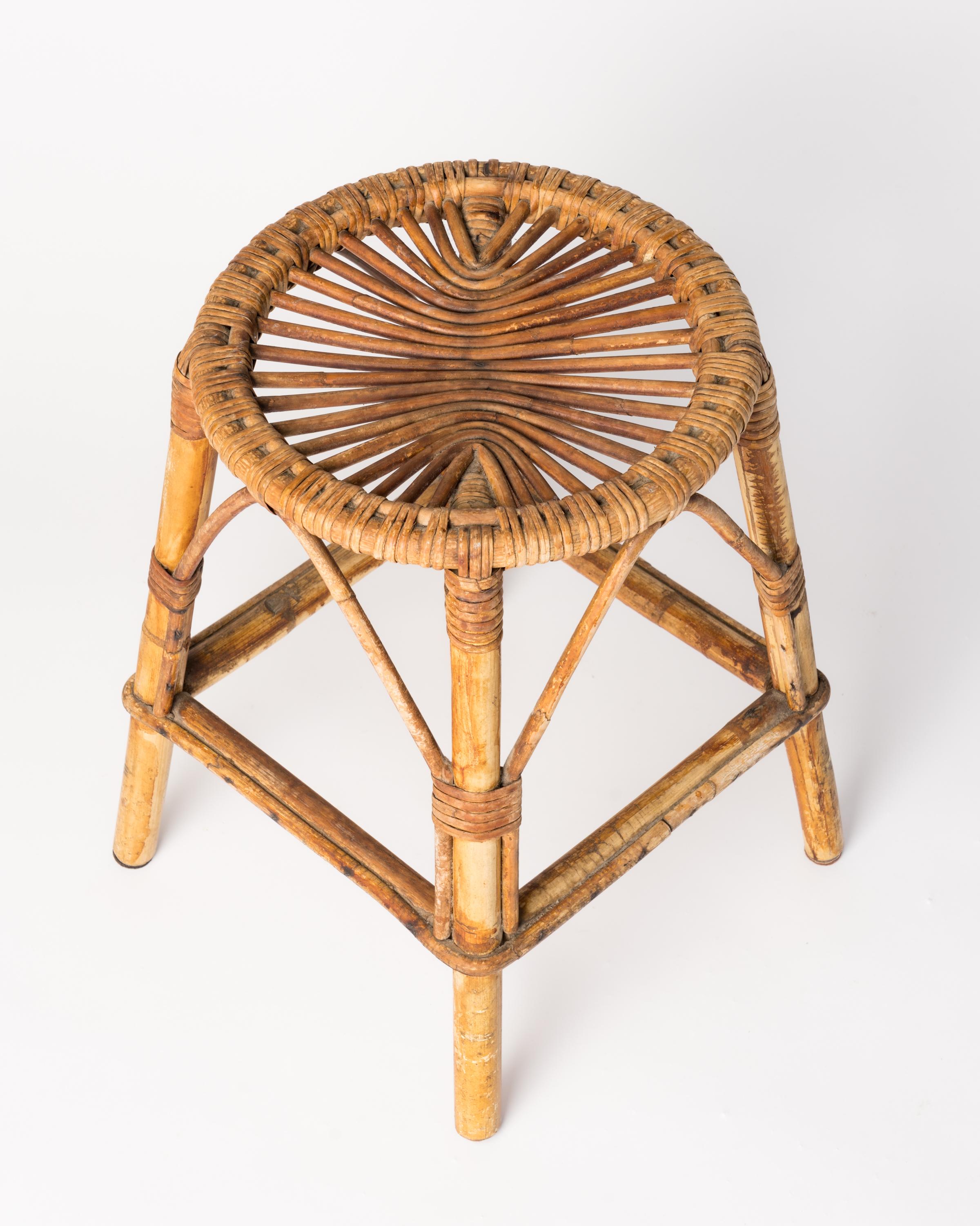 Mid-20th Century Modernist Rattan Stool, France, 1960's For Sale
