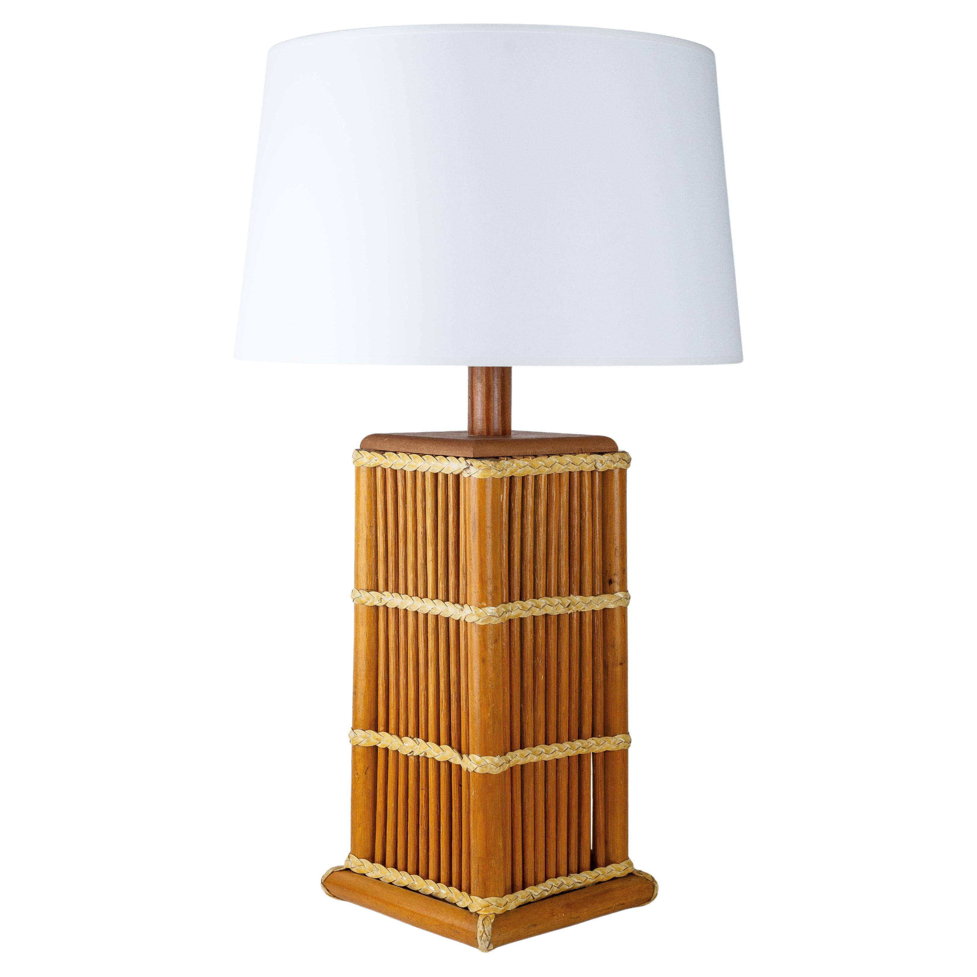 Modernistische Rattan-Tischlampe, Mid-Century Modern, Frankreich 1960er Jahre