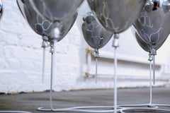 Modern Rectangular Coffee Table with White Legs and Silver Balloons