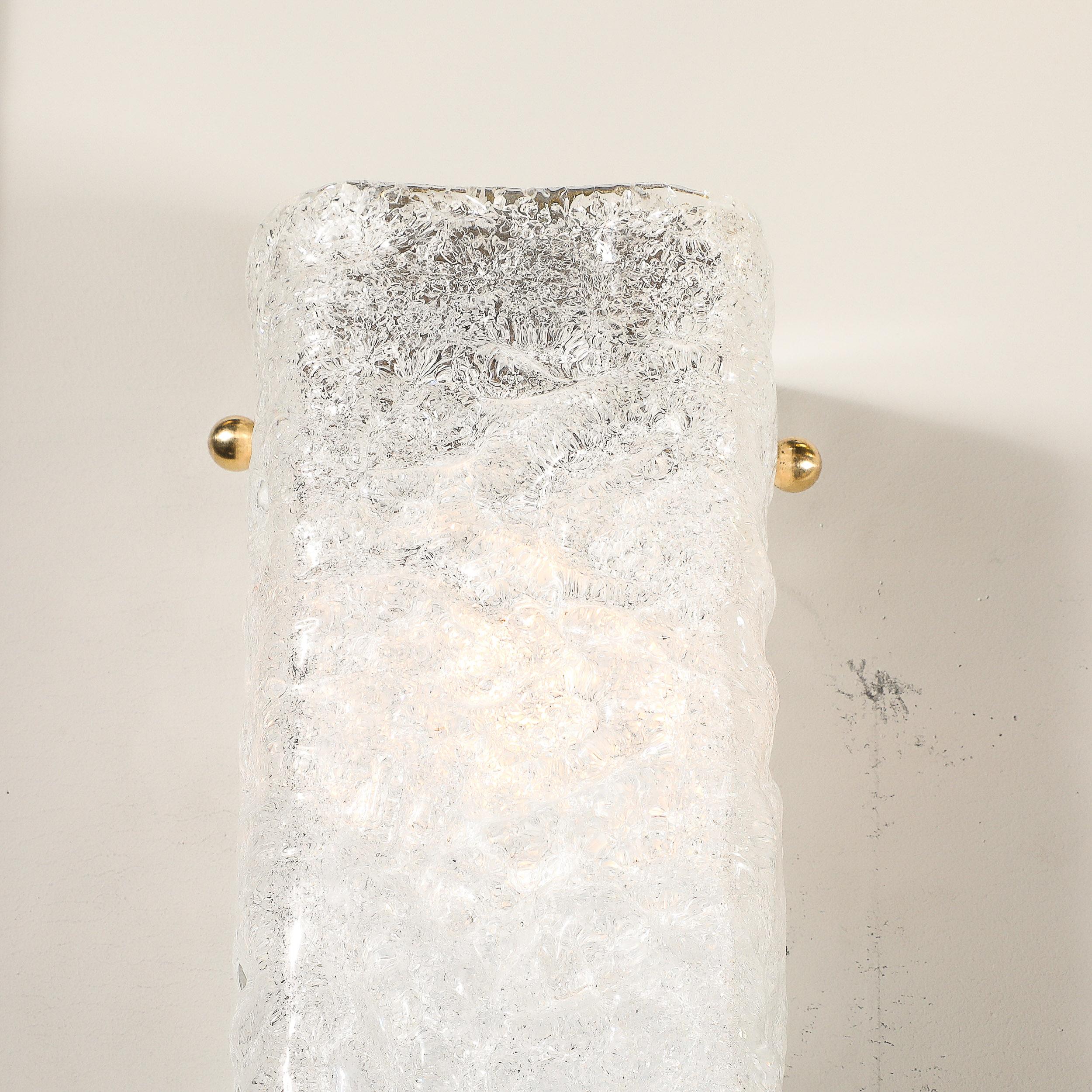 Appliques rectangulaires modernistes en verre de Murano moulé à la main avec raccords en laiton en vente 1