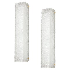 Modernist Rectangular Hand-Blown Murano Mottled Glass Sconces W/ Brass Fittings