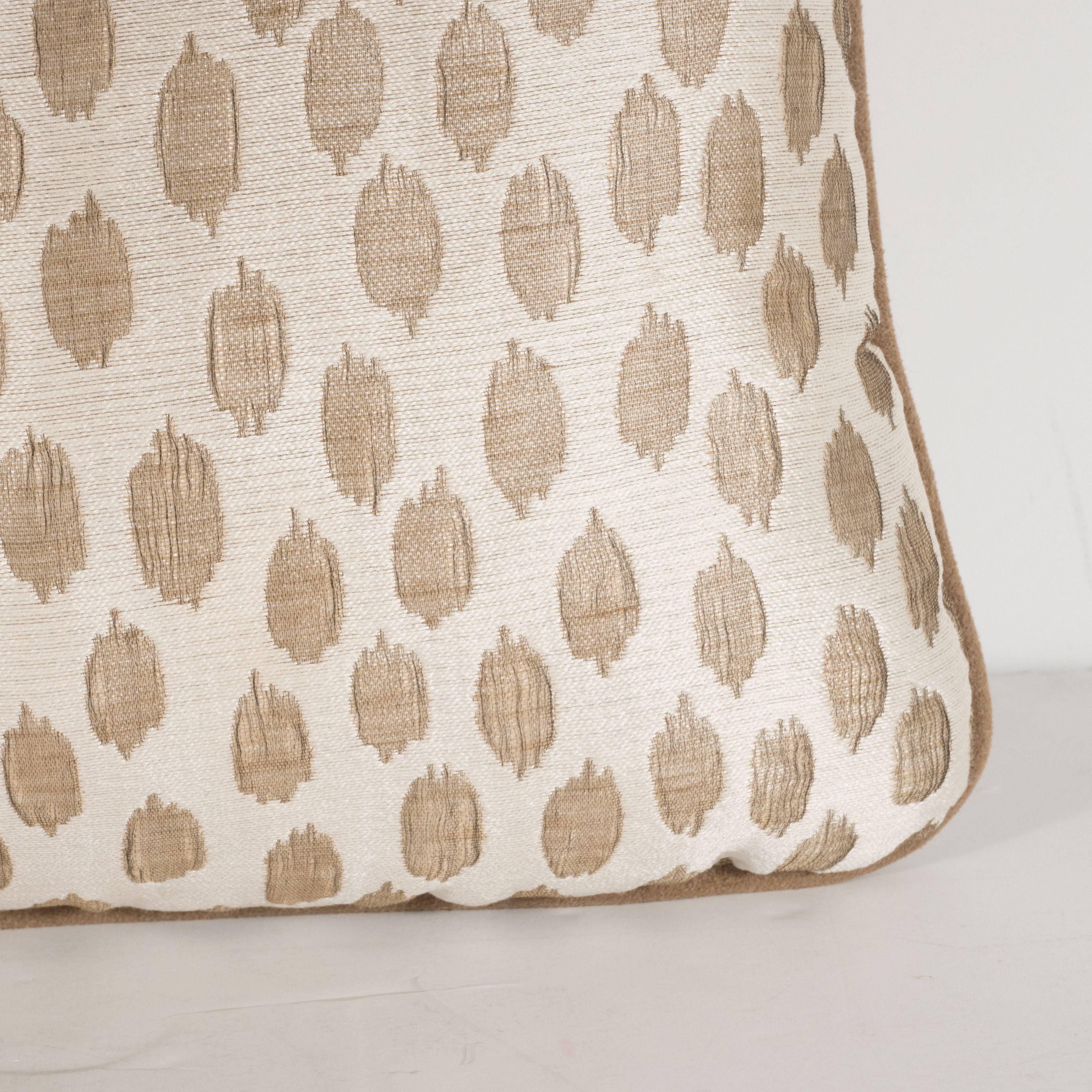 Contemporary Modernist Rectangular Pillow with Organic Patterned Ecru & Pale Gold Fabric For Sale