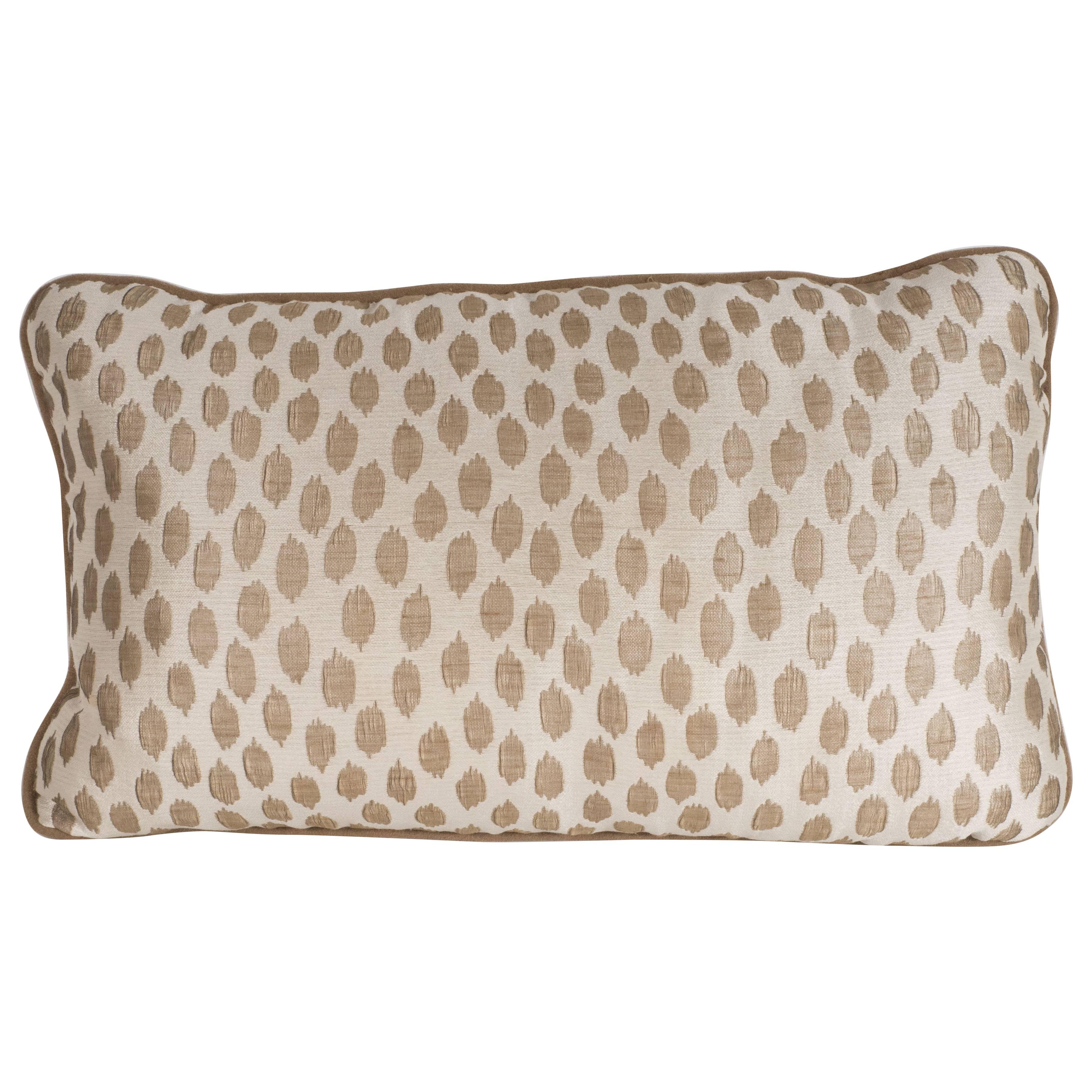 Modernist Rectangular Pillow with Organic Patterned Ecru & Pale Gold Fabric