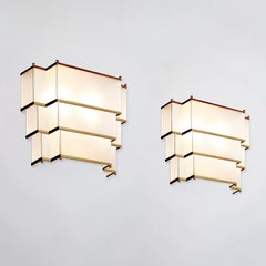 Modernist Rectangular Wall Light, Brushed Brass and Opal Glass, Customizable