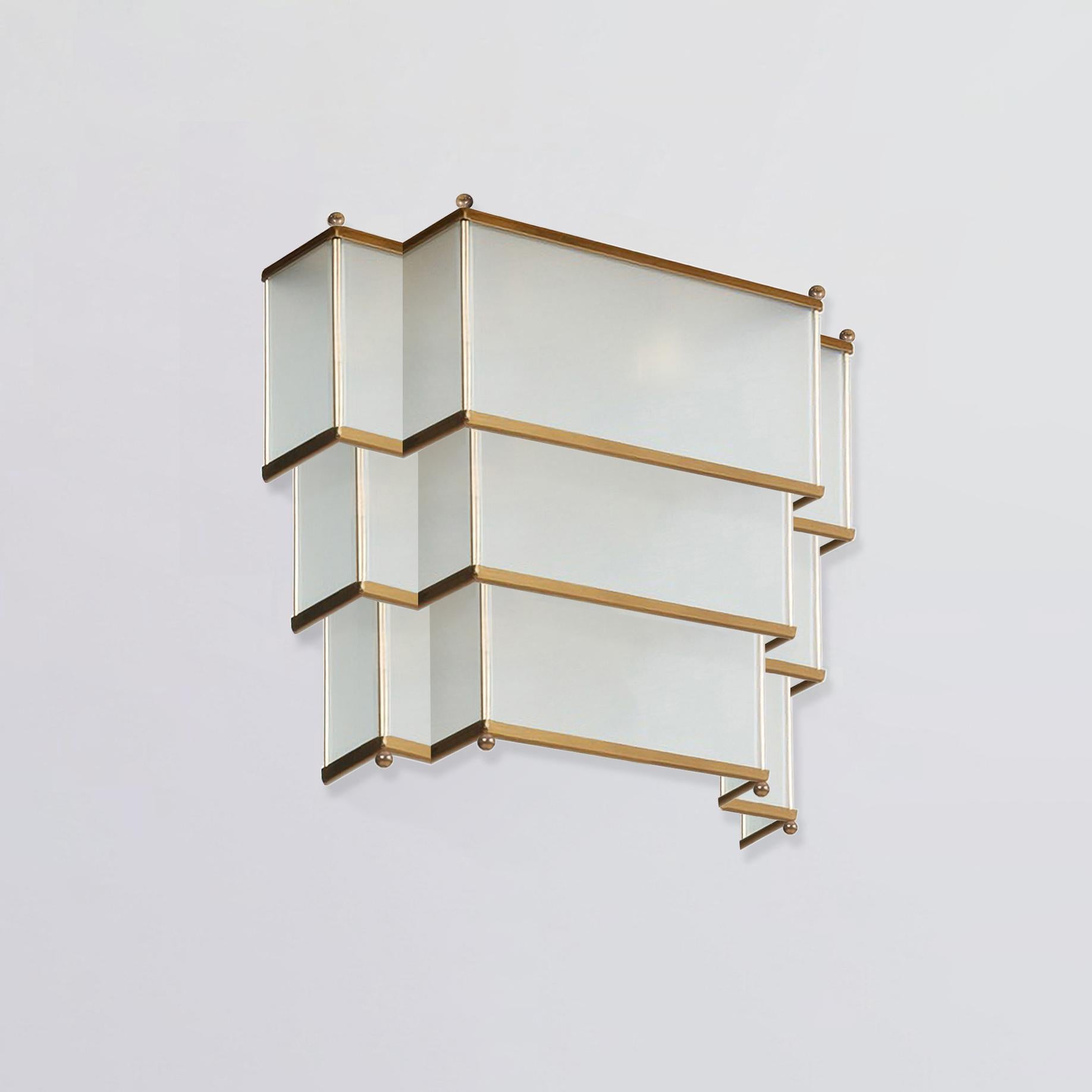 German Modernist Rectangular Wall Light, Brushed Brass and Opal Glass, Customizable For Sale