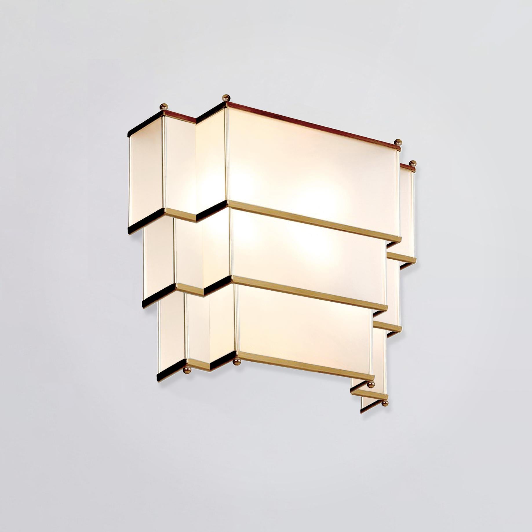 Modernist Rectangular Wall Light, Brushed Brass and Opal Glass, Customizable In New Condition For Sale In Berlin, DE