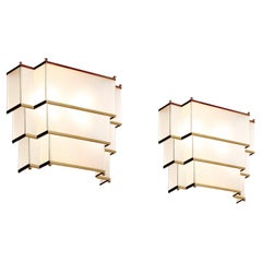 Modernist Rectangular Wall Light, Brushed Brass and Opal Glass, Customizable