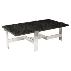 Modernist Rectilinear Cocktail Table in Antiqued Silver Leaf and Matrix Granite