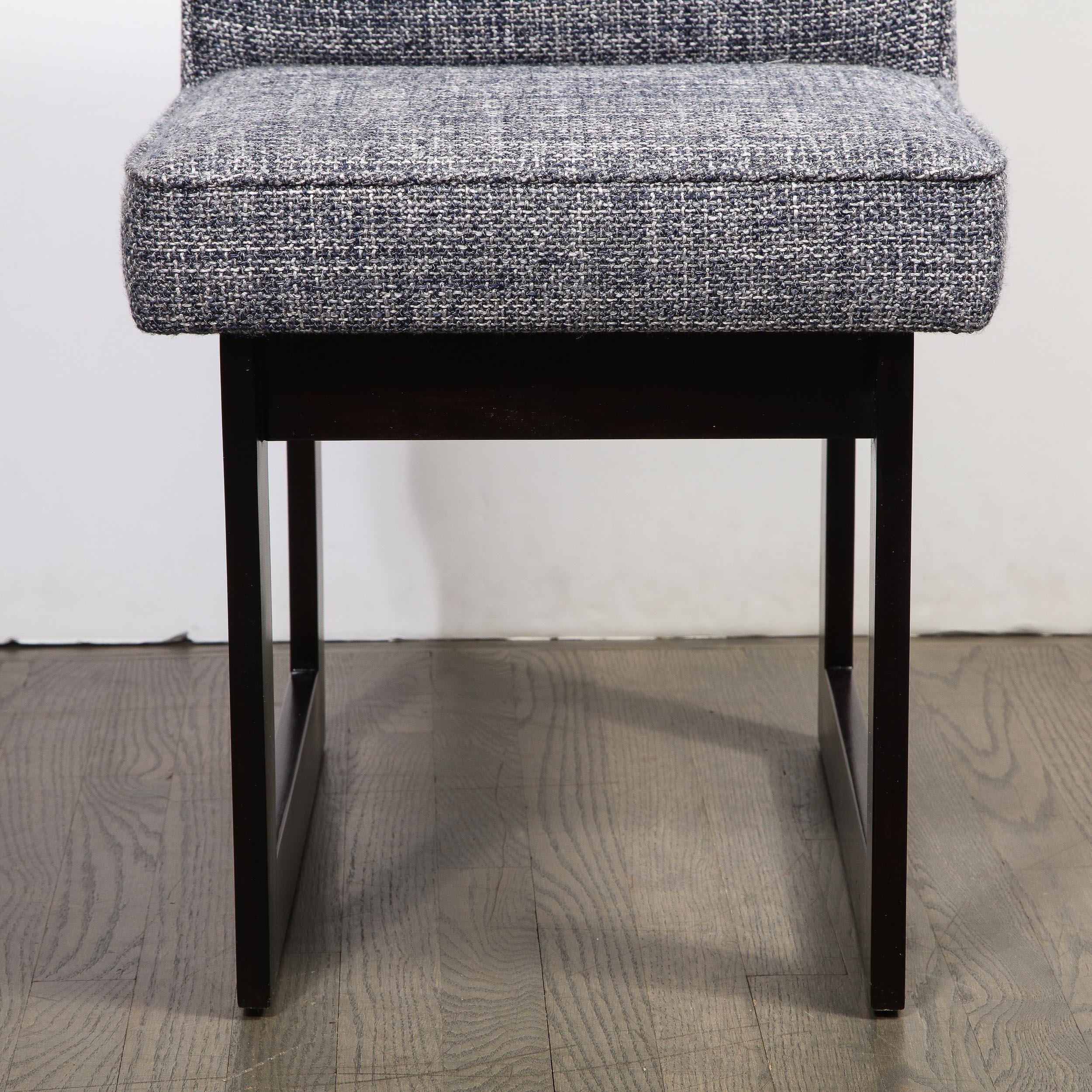 American Modernist Rectilinear Ebonized Walnut and Textural Gray Woven Fabric Side Chair For Sale